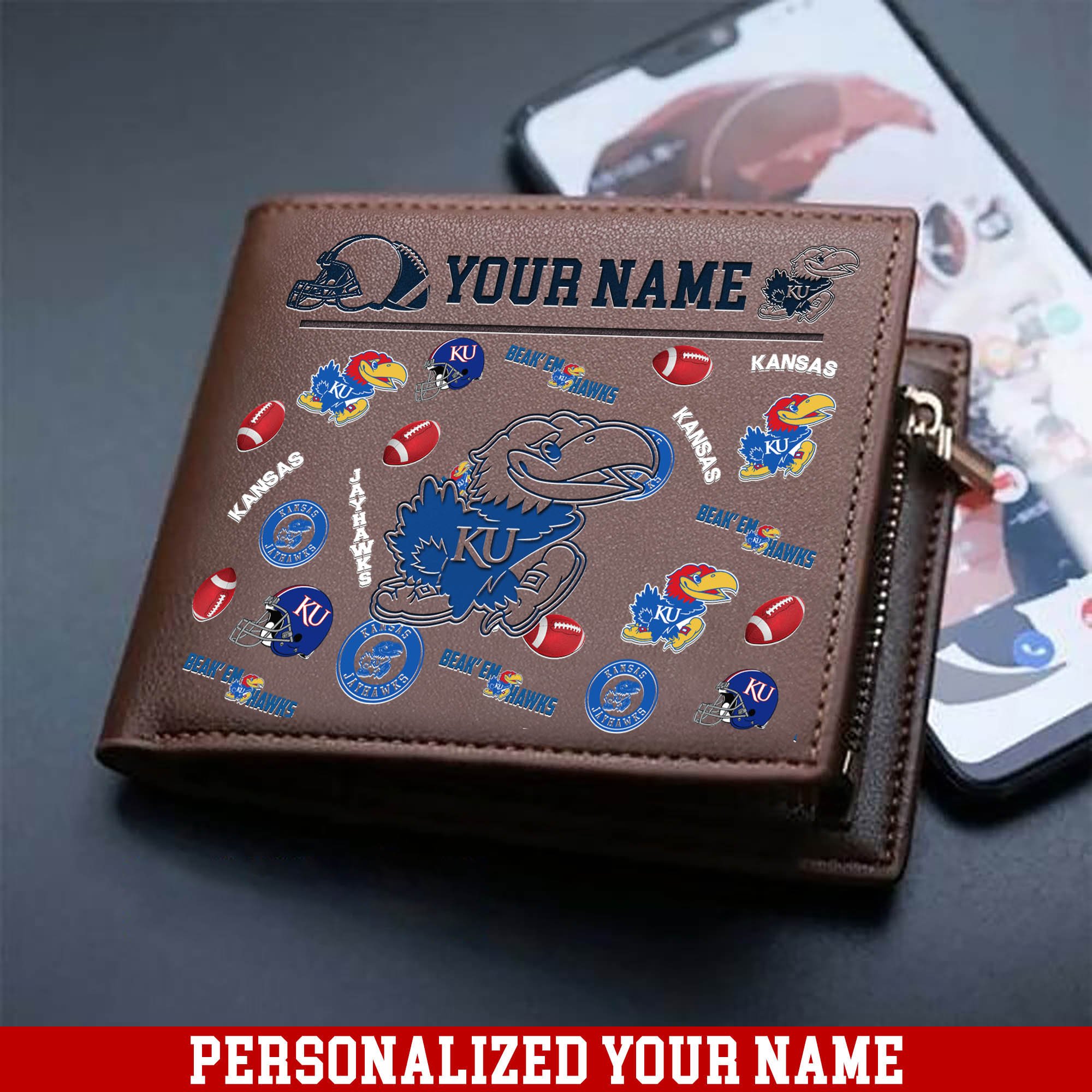 Kansas Jayhawks Men Wallet 2024 Version Personalized Your Name, Sport Team Men Wallet, Gift For Sport Fans ETHY-54900