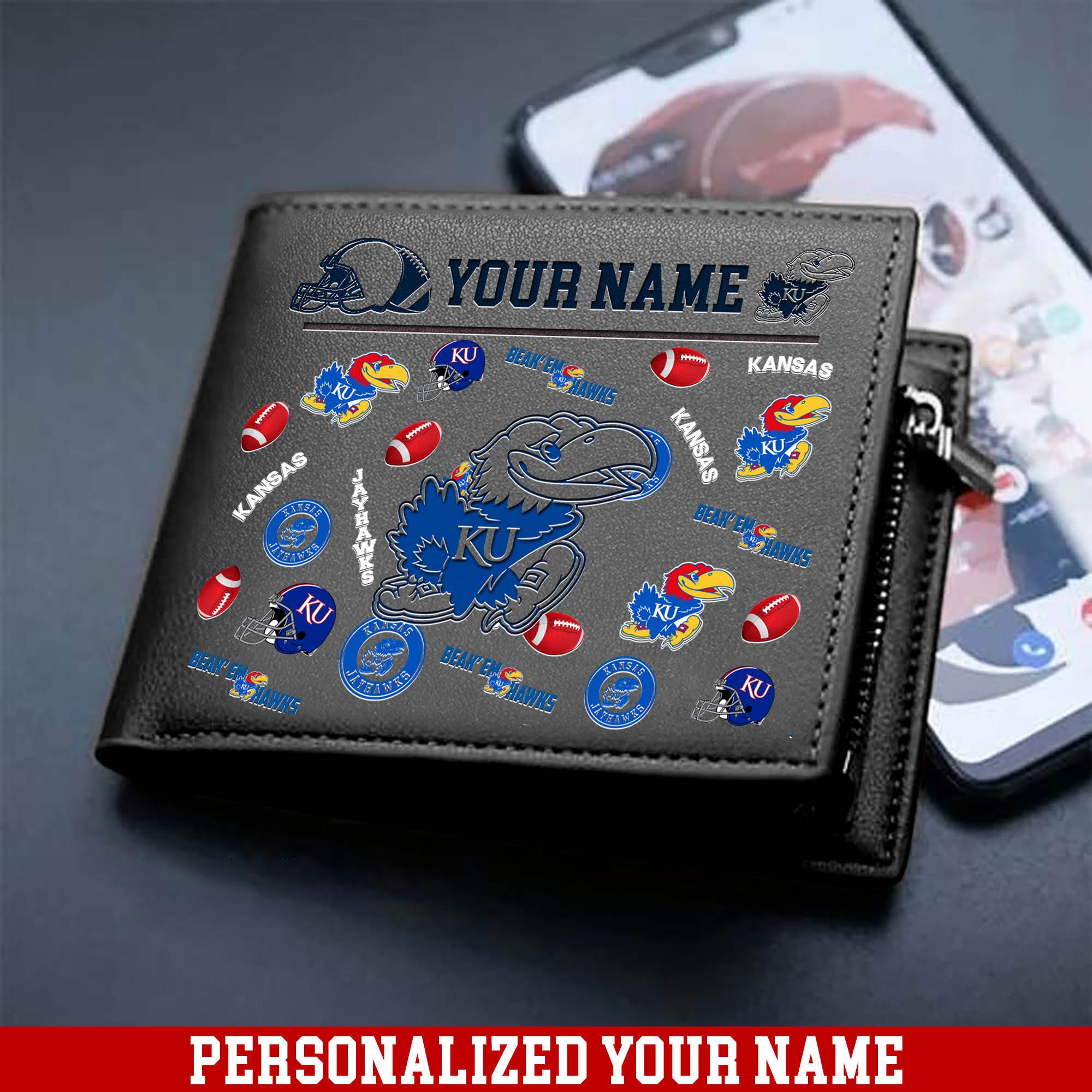 Alternative view of Kansas Jayhawks Men Wallet 2024 Version Personalized Your Name, Sport Team Men Wallet, Gift For Sport Fans ETHY-54900