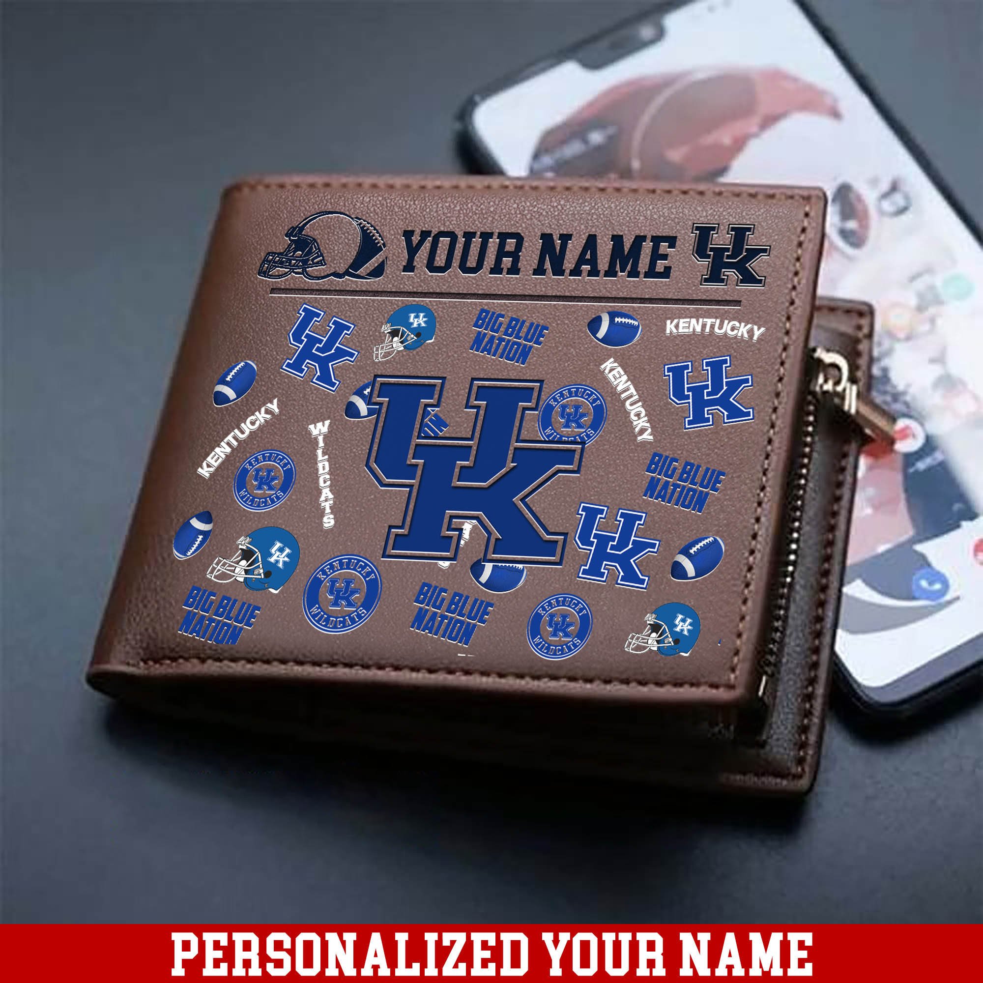 Kentucky Wildcats Men Wallet 2024 Version Personalized Your Name, Sport Team Men Wallet, Gift For Sport Fans ETHY-54900