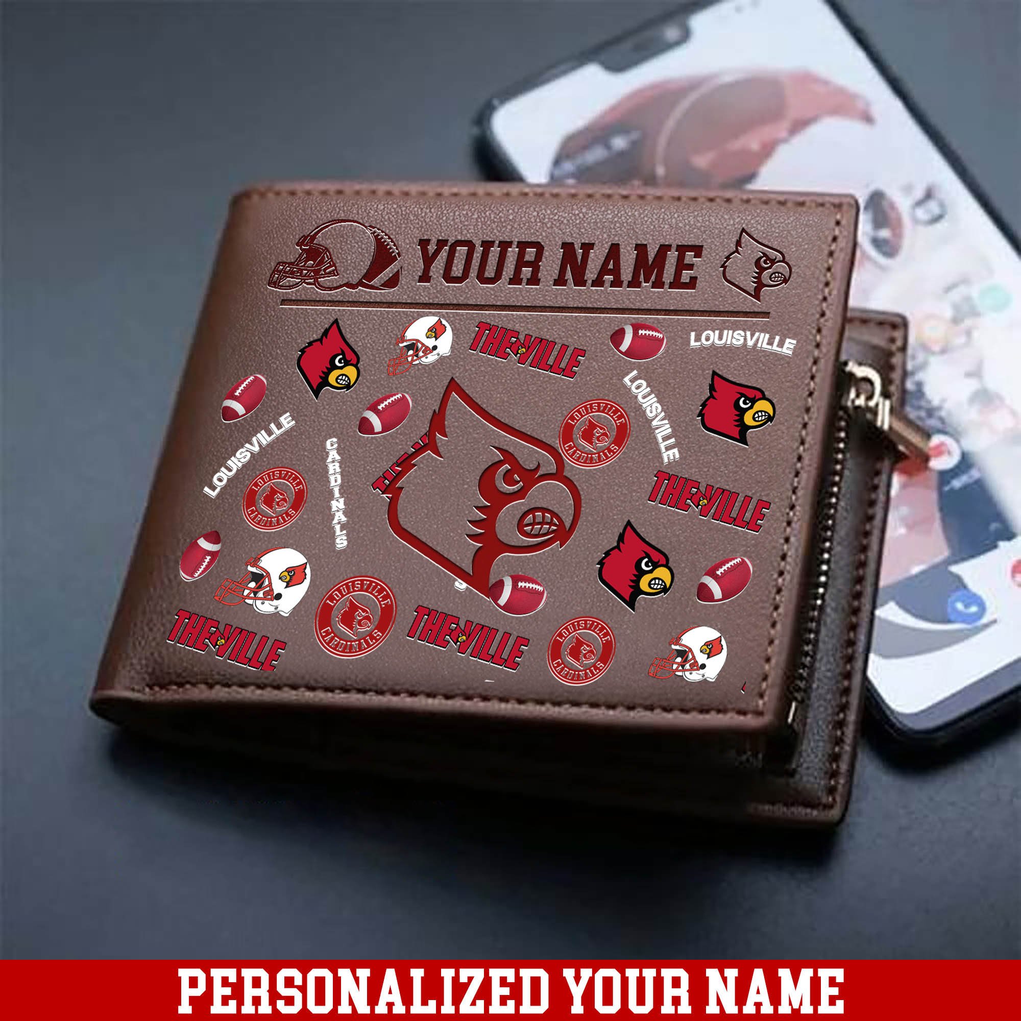 Louisville Cardinals Men Wallet 2024 Version Personalized Your Name, Sport Team Men Wallet, Gift For Sport Fans ETHY-54900