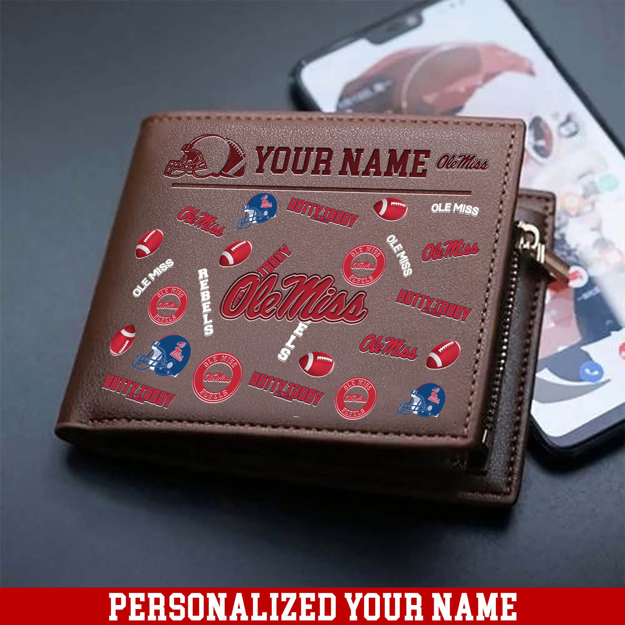 Ole Miss Rebels Men Wallet 2024 Version Personalized Your Name, Sport Team Men Wallet, Gift For Sport Fans ETHY-54900