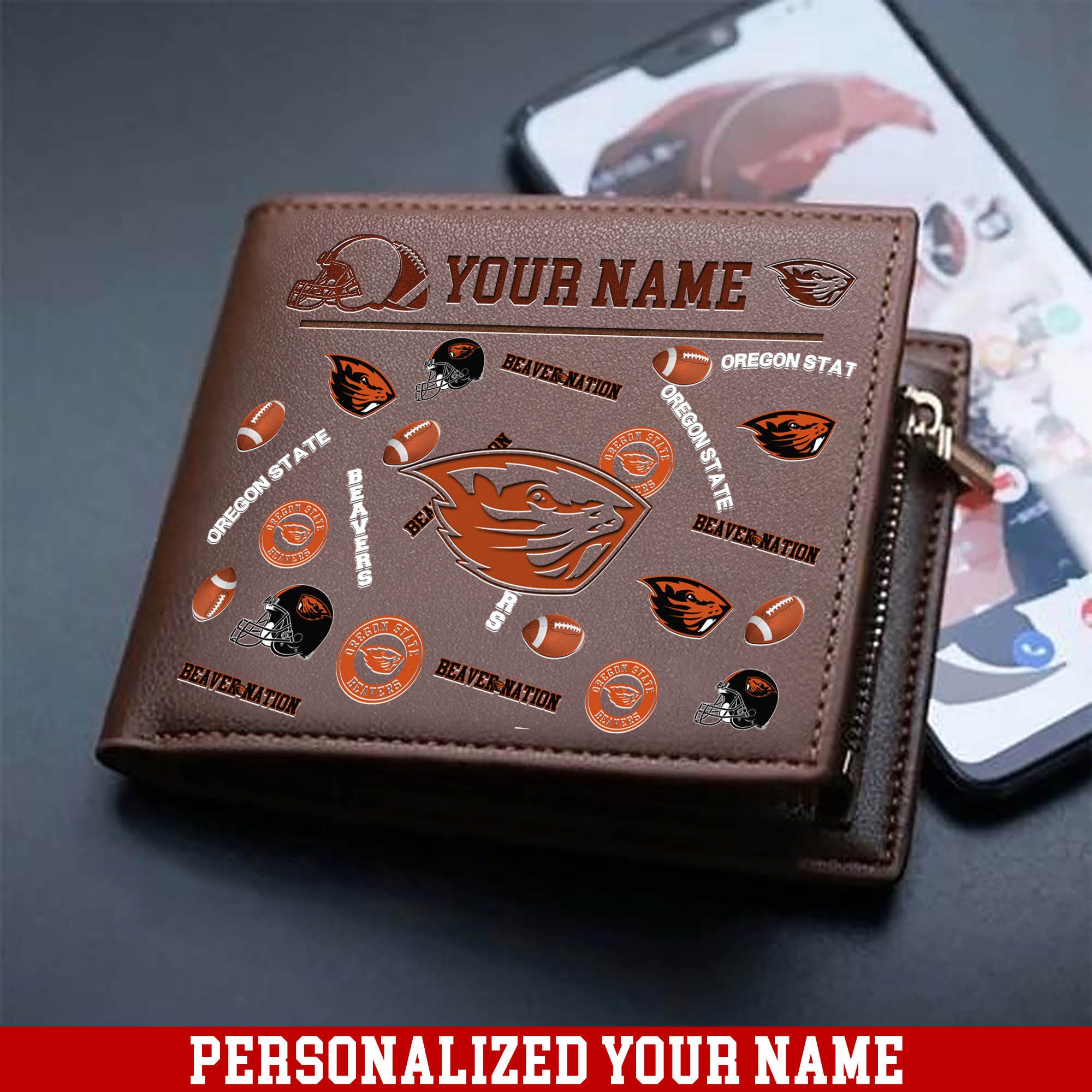 Oregon State Beavers Men Wallet 2024 Version Personalized Your Name, Sport Team Men Wallet, Gift For Sport Fans ETHY-54900