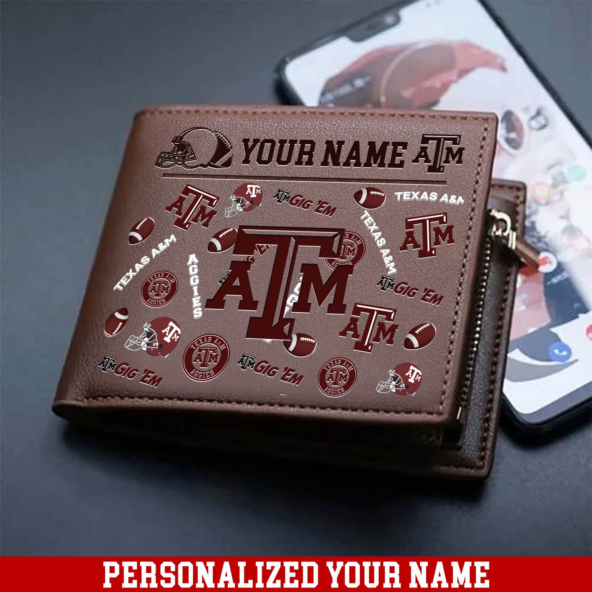 Texas A&M Aggies Men Wallet 2024 Version Personalized Your Name, Sport Team Men Wallet, Gift For Sport Fans ETHY-54900
