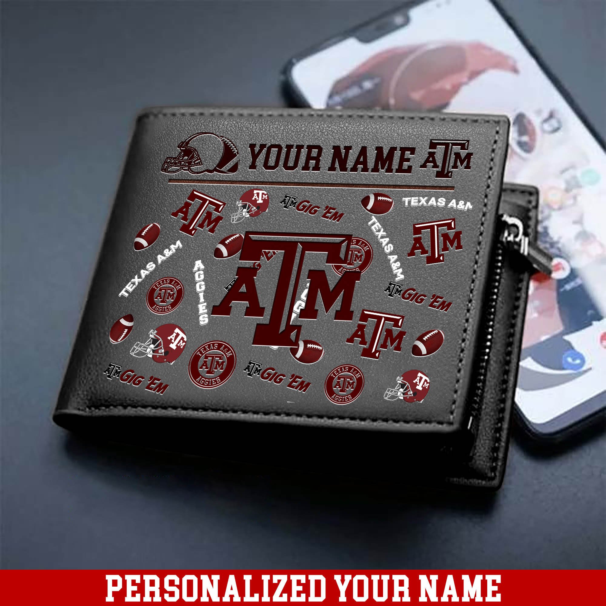 Alternative view of Texas A&M Aggies Men Wallet 2024 Version Personalized Your Name, Sport Team Men Wallet, Gift For Sport Fans ETHY-54900