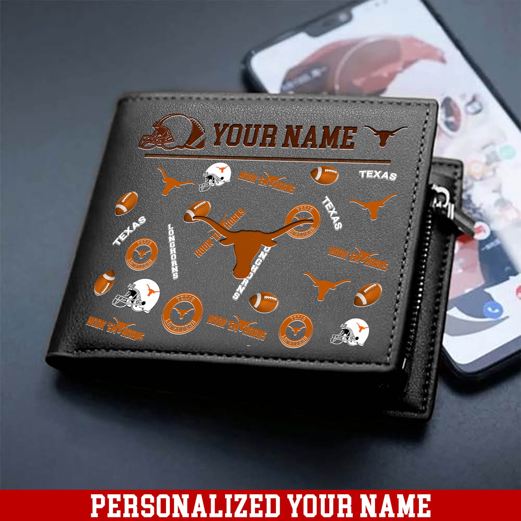 Alternative view of Texas Longhorns Men Wallet 2024 Version Personalized Your Name, Sport Team Men Wallet, Gift For Sport Fans ETHY-54900