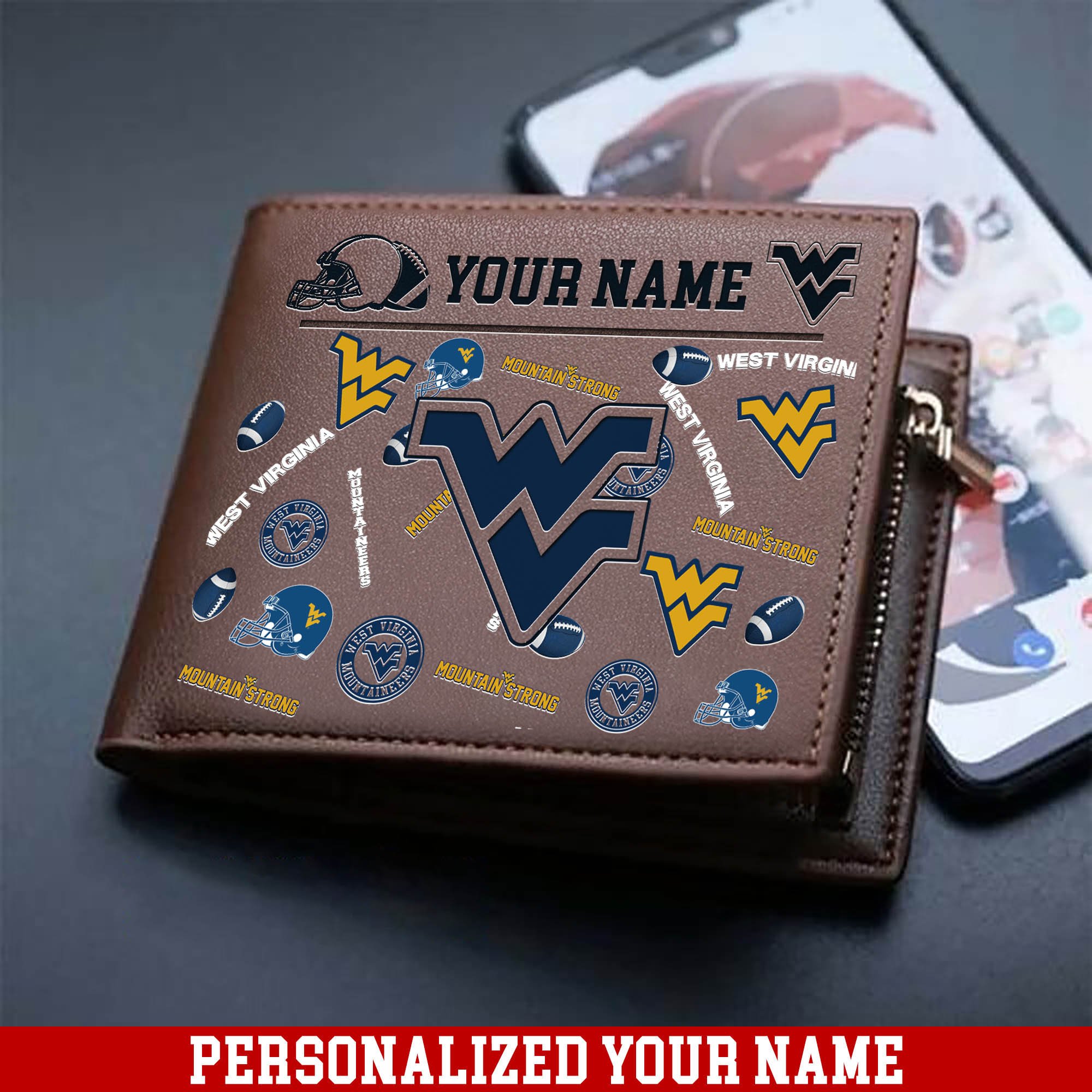 West Virginia Mountaineers Men Wallet 2024 Version Personalized Your Name, Sport Team Men Wallet, Gift For Sport Fans ETHY-54900