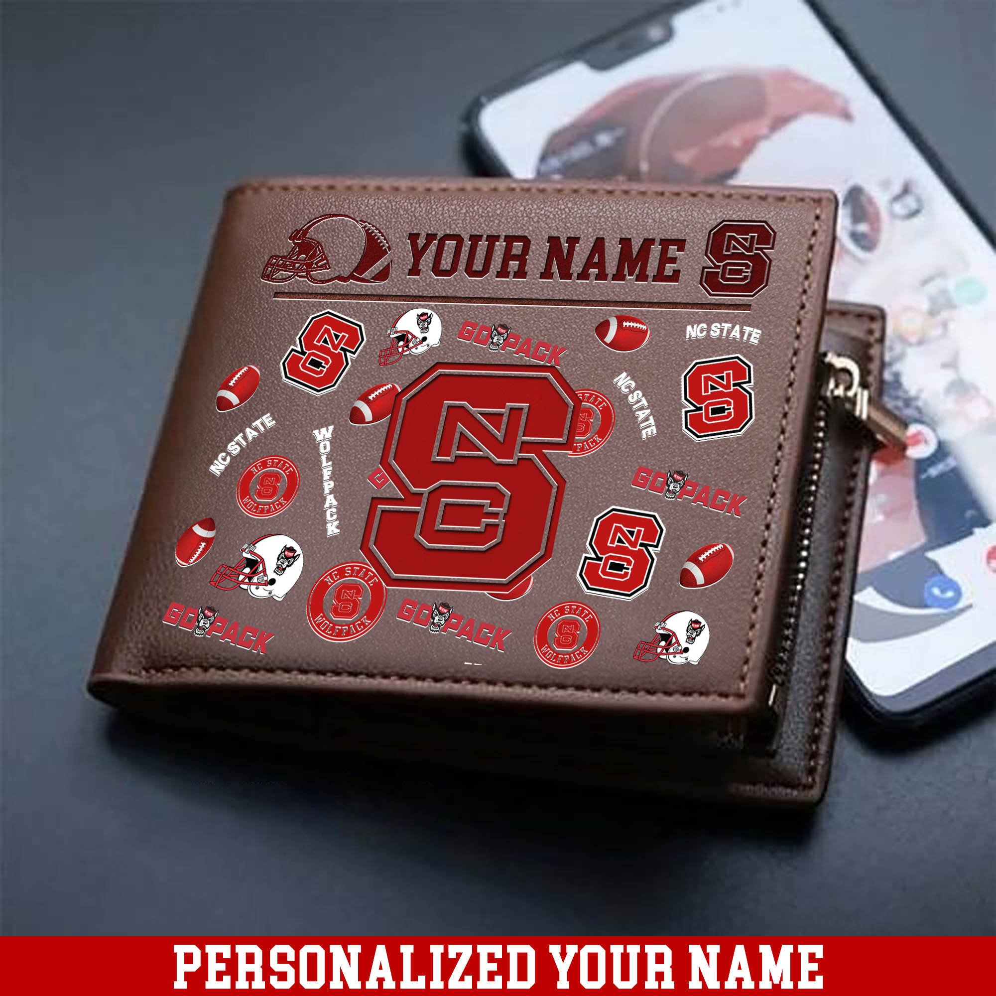 NC State Wolfpack Men Wallet 2024 Version Personalized Your Name, Sport Team Men Wallet, Gift For Sport Fans ETHY-54900