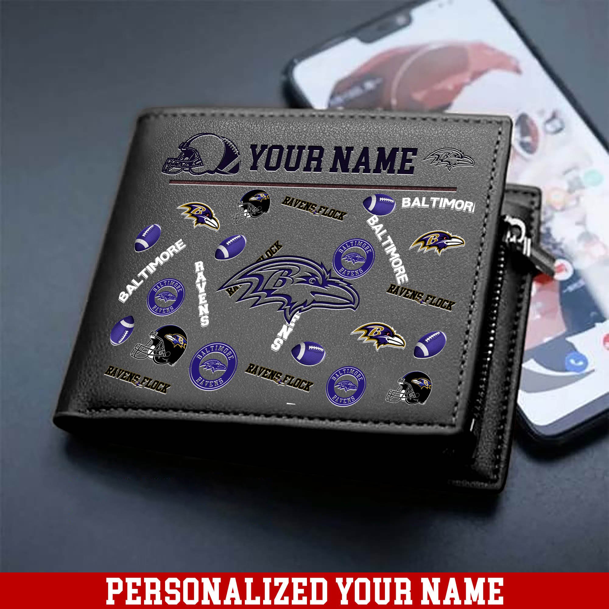 Alternative view of Baltimore Ravens Men Wallet 2024 Version Personalized Your Name, Sport Team Men Wallet, Gift For Sport Fans ETHY-54900