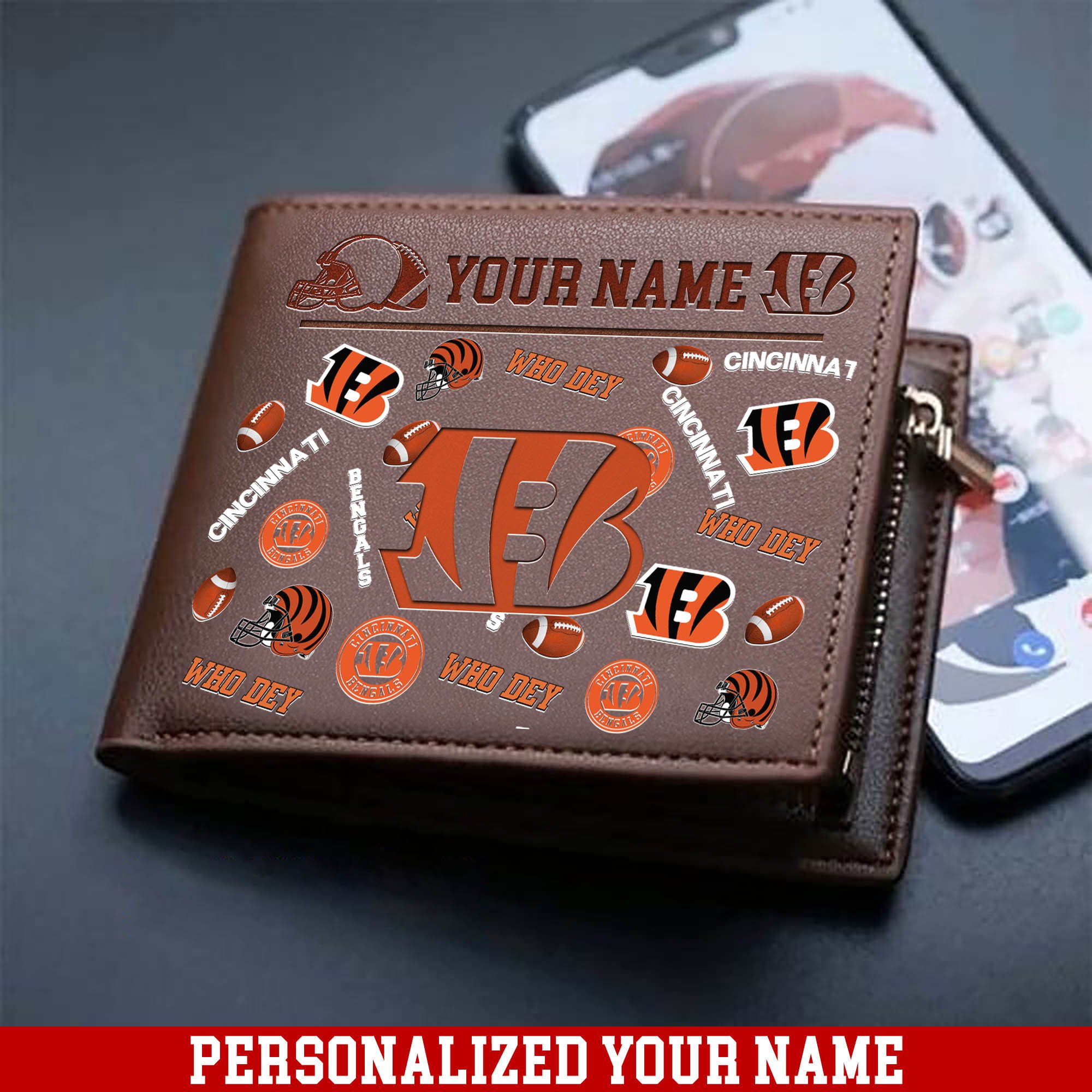 Cincinnati Bengals Men Wallet 2024 Version Personalized Your Name, Sport Team Men Wallet, Gift For Sport Fans ETHY-54900