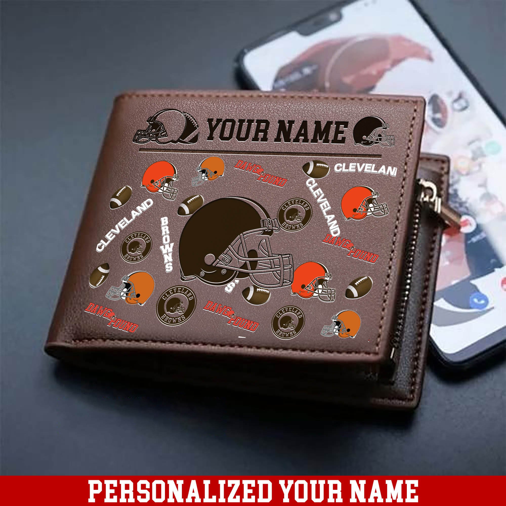 Cleveland Browns Men Wallet 2024 Version Personalized Your Name, Sport Team Men Wallet, Gift For Sport Fans ETHY-54900