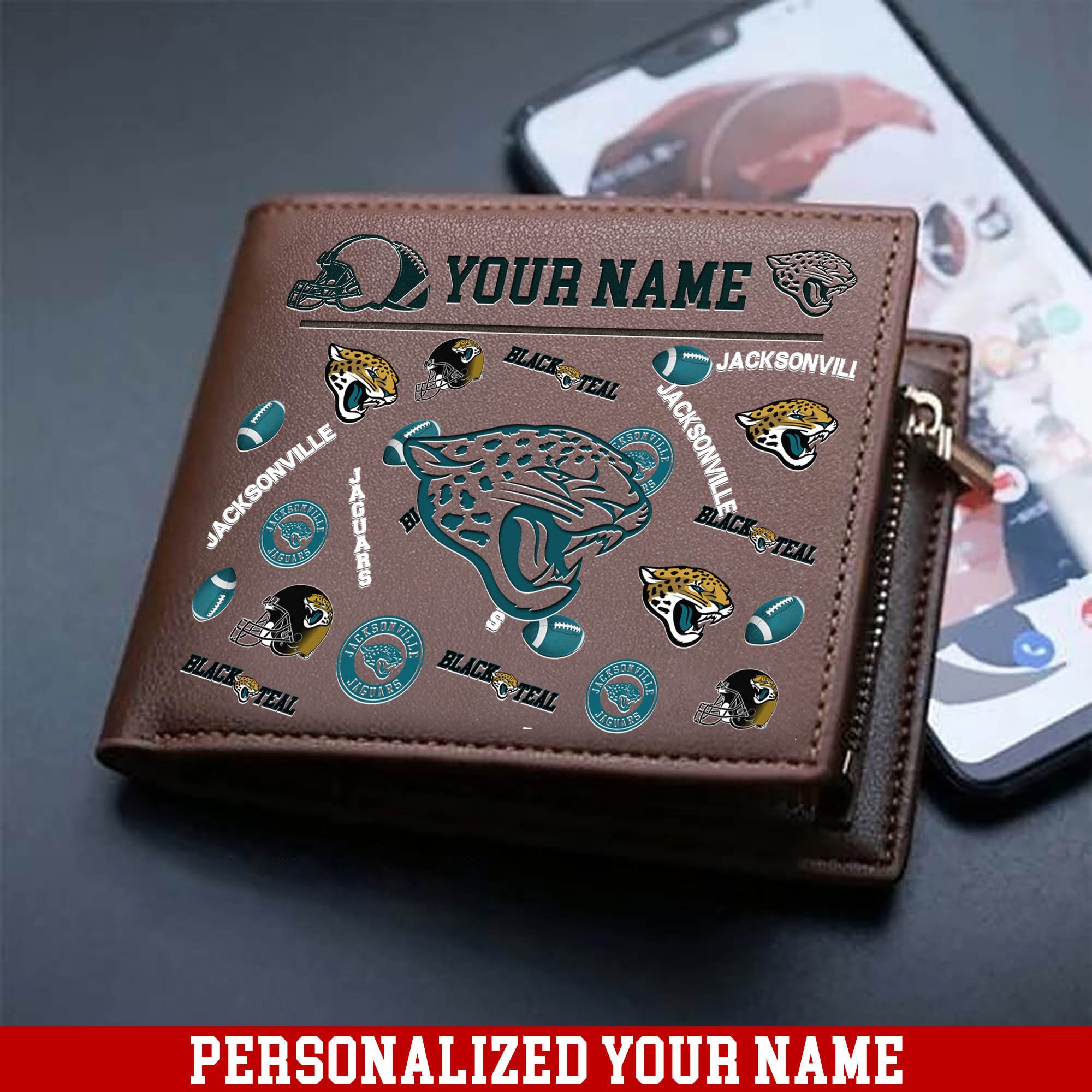 Jacksonville Jaguars Men Wallet 2024 Version Personalized Your Name, Sport Team Men Wallet, Gift For Sport Fans ETHY-54900