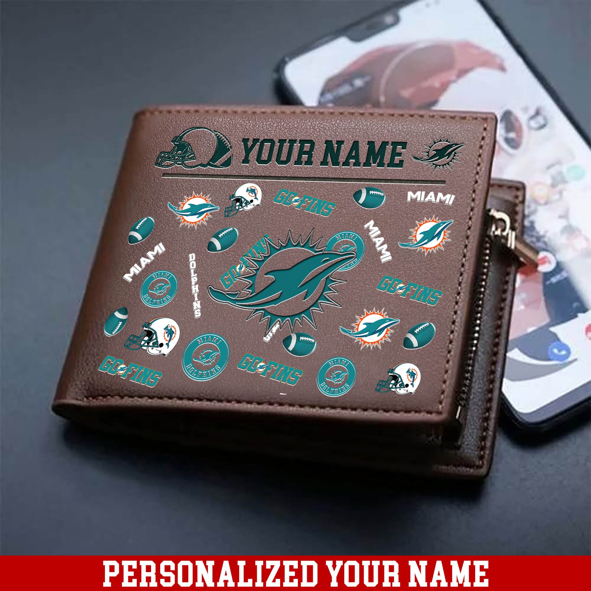 Miami Dolphins Men Wallet 2024 Version Personalized Your Name, Sport Team Men Wallet, Gift For Sport Fans ETHY-54900