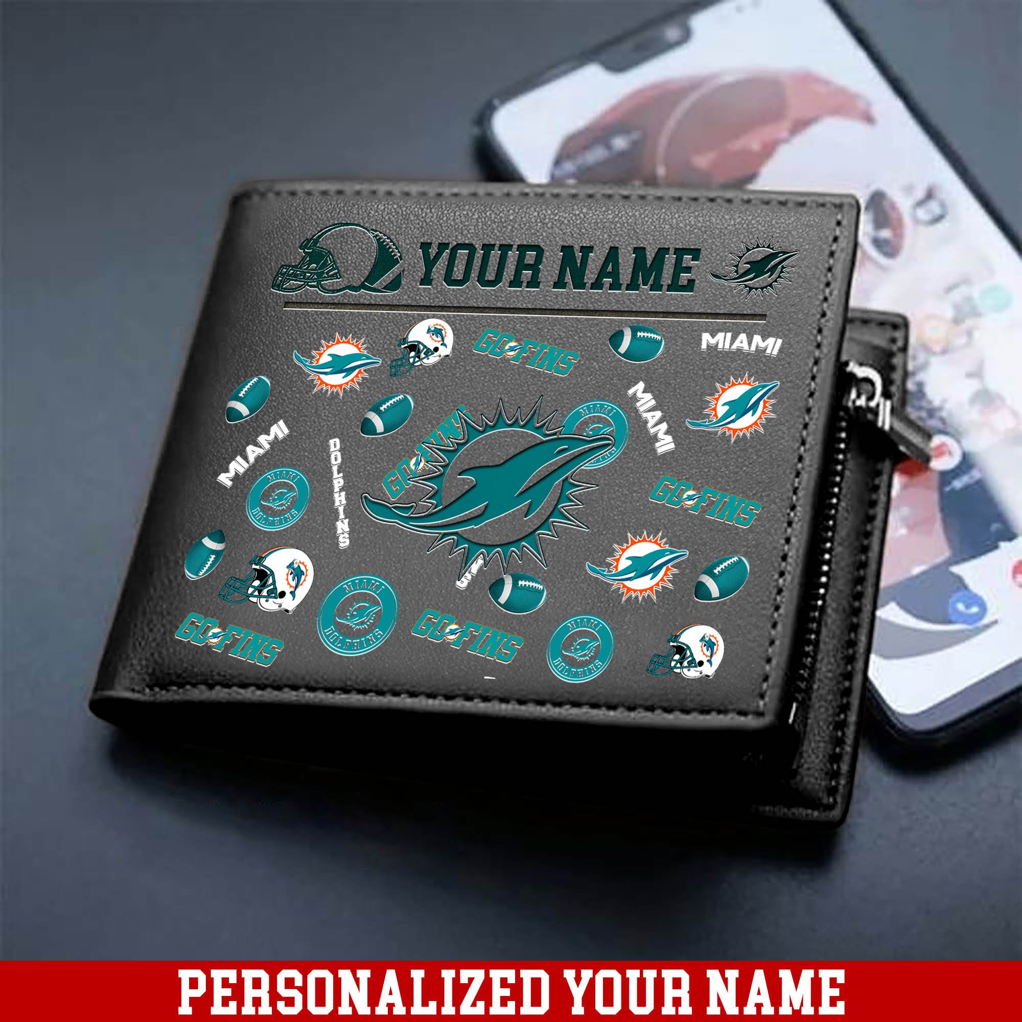 Alternative view of Miami Dolphins Men Wallet 2024 Version Personalized Your Name, Sport Team Men Wallet, Gift For Sport Fans ETHY-54900