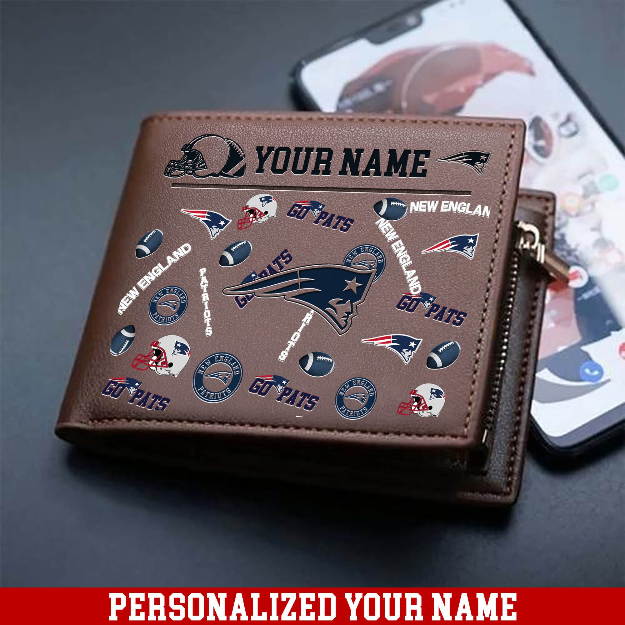 New England Patriots Men Wallet 2024 Version Personalized Your Name, Sport Team Men Wallet, Gift For Sport Fans ETHY-54900