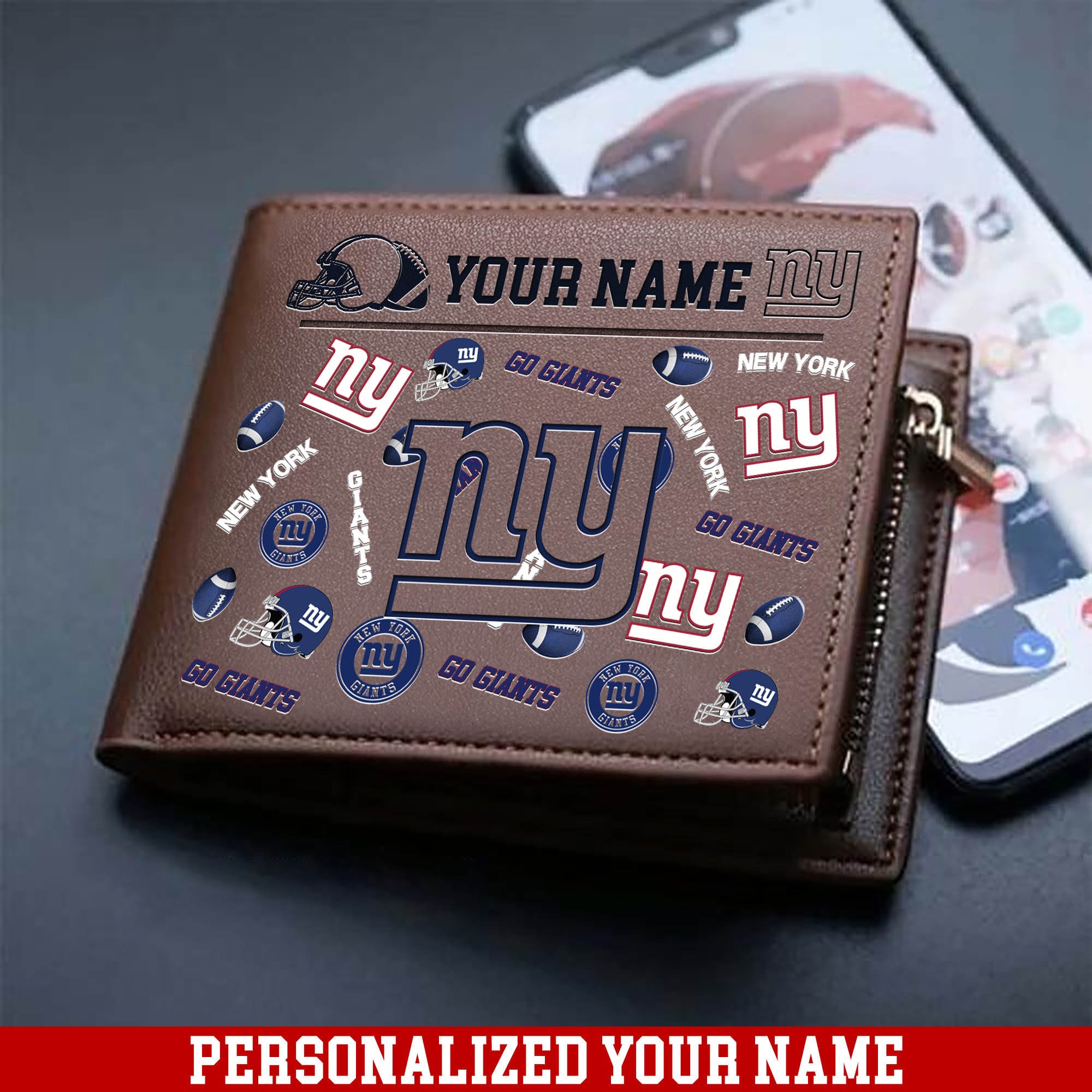 New York Giants Men Wallet 2024 Version Personalized Your Name, Sport Team Men Wallet, Gift For Sport Fans ETHY-54900