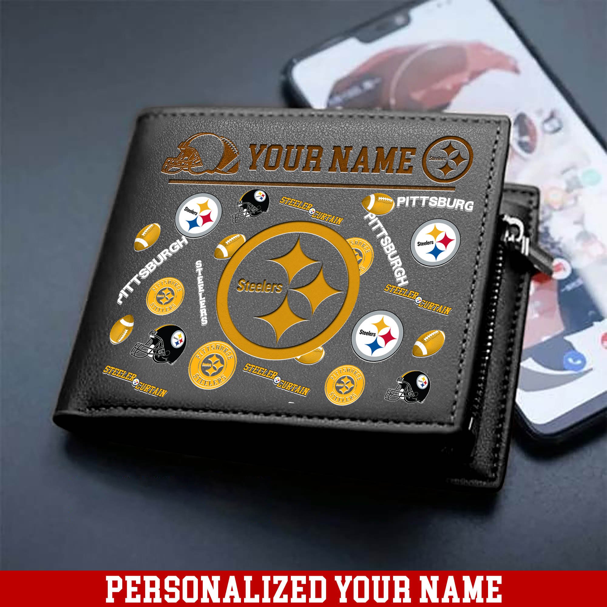 Alternative view of Pittsburgh Steelers Men Wallet 2024 Version Personalized Your Name, Sport Team Men Wallet, Gift For Sport Fans ETHY-54900