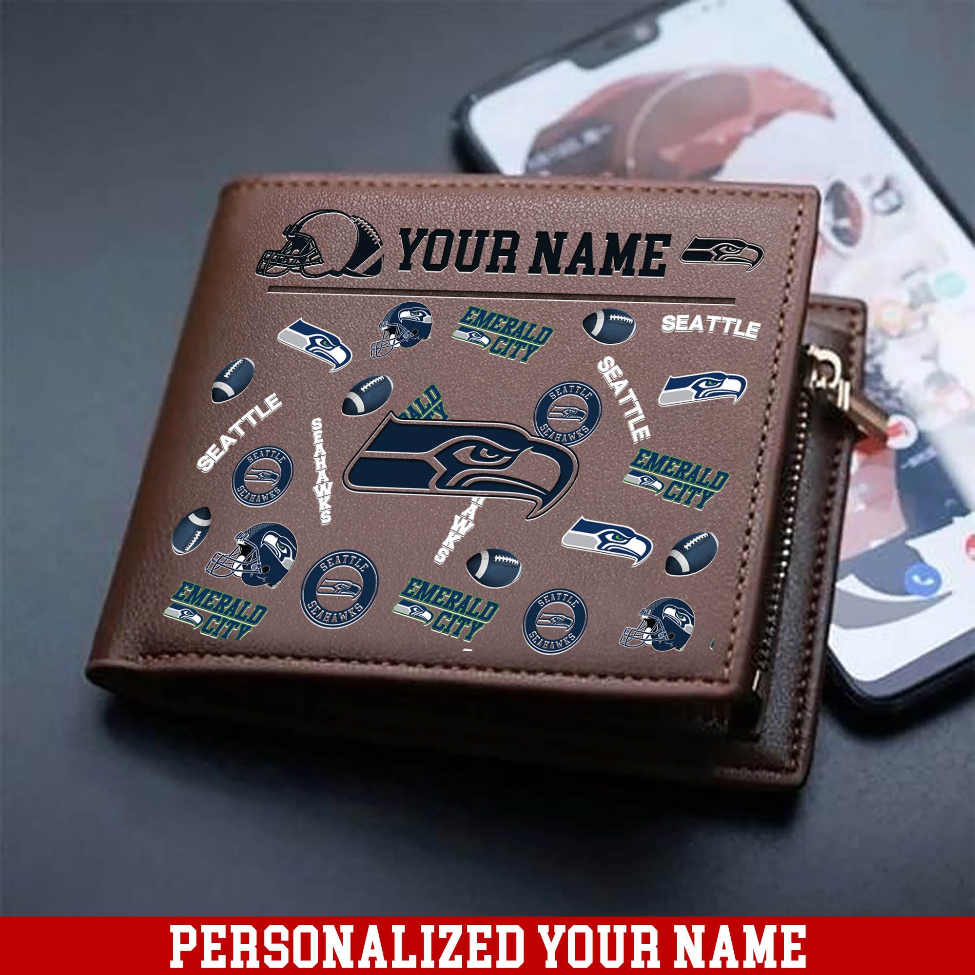 Seattle Seahawks Men Wallet 2024 Version Personalized Your Name, Sport Team Men Wallet, Gift For Sport Fans ETHY-54900