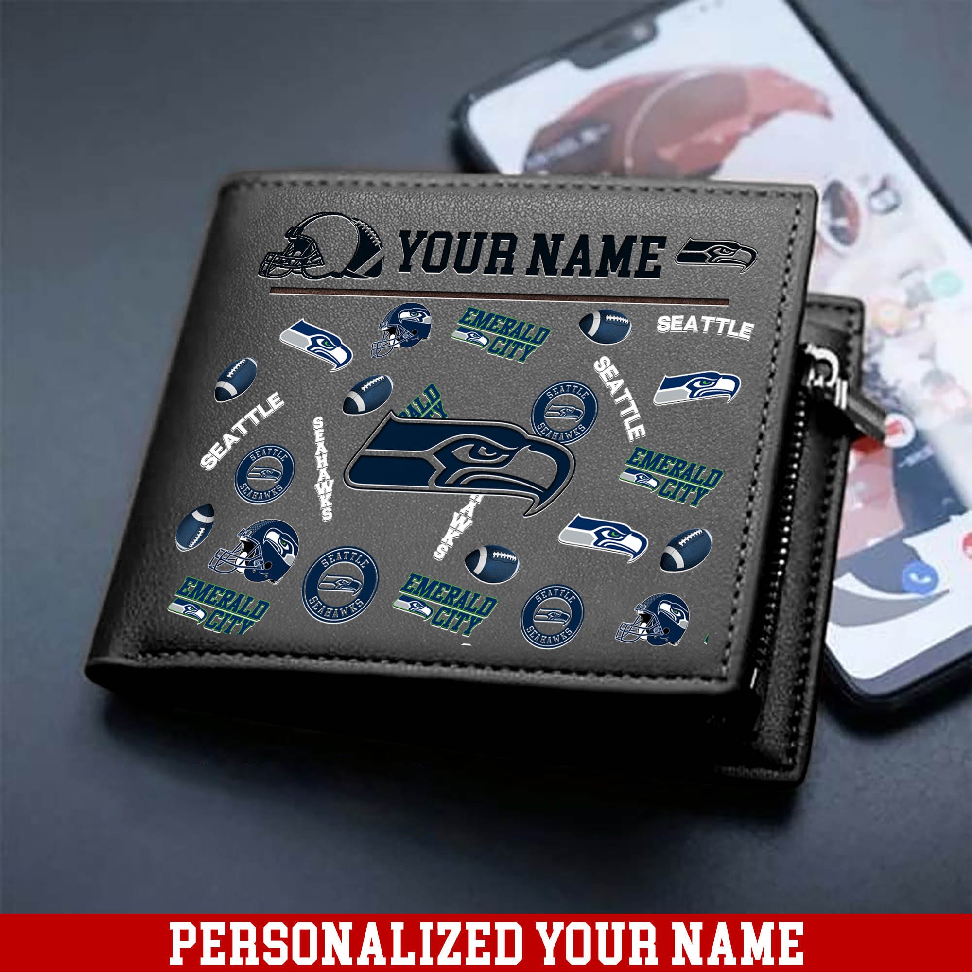 Alternative view of Seattle Seahawks Men Wallet 2024 Version Personalized Your Name, Sport Team Men Wallet, Gift For Sport Fans ETHY-54900