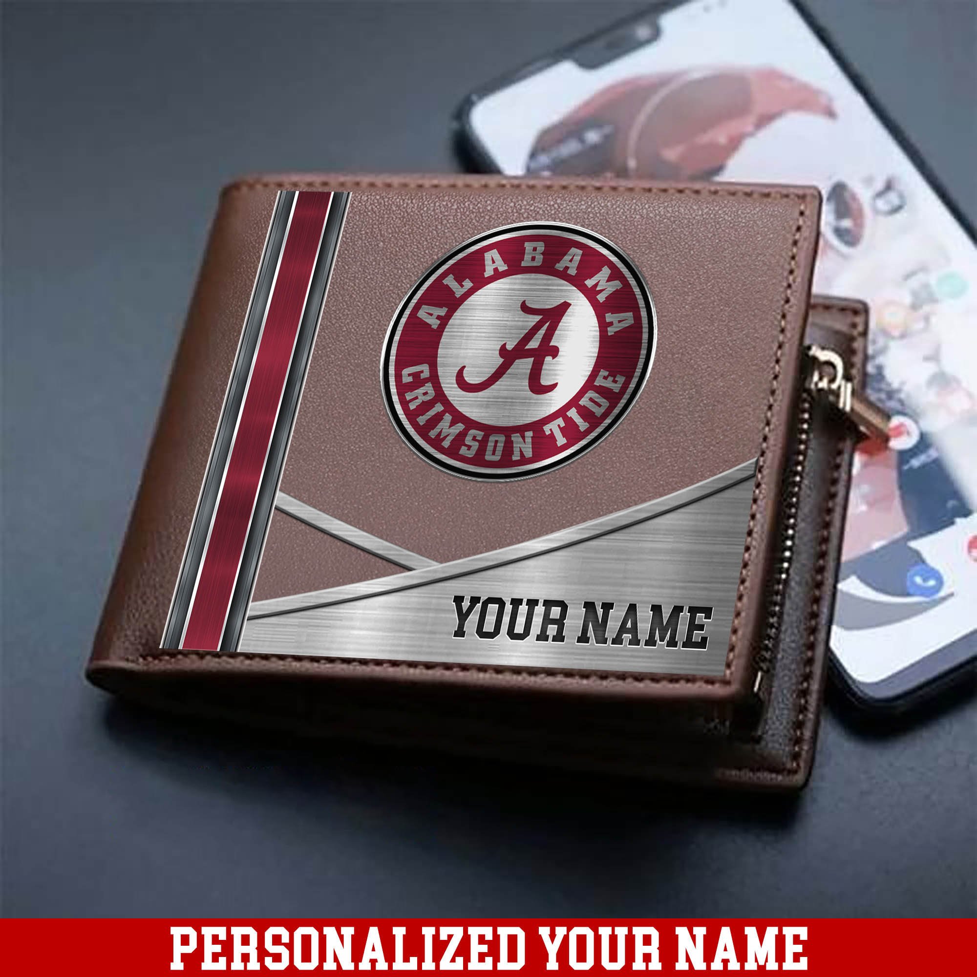 Alabama Crimson Tide Sport Team Men Wallet 2024 Version Customized Your Name, Men Wallet For Sport Lovers, Fan Gifts ETHY-54902