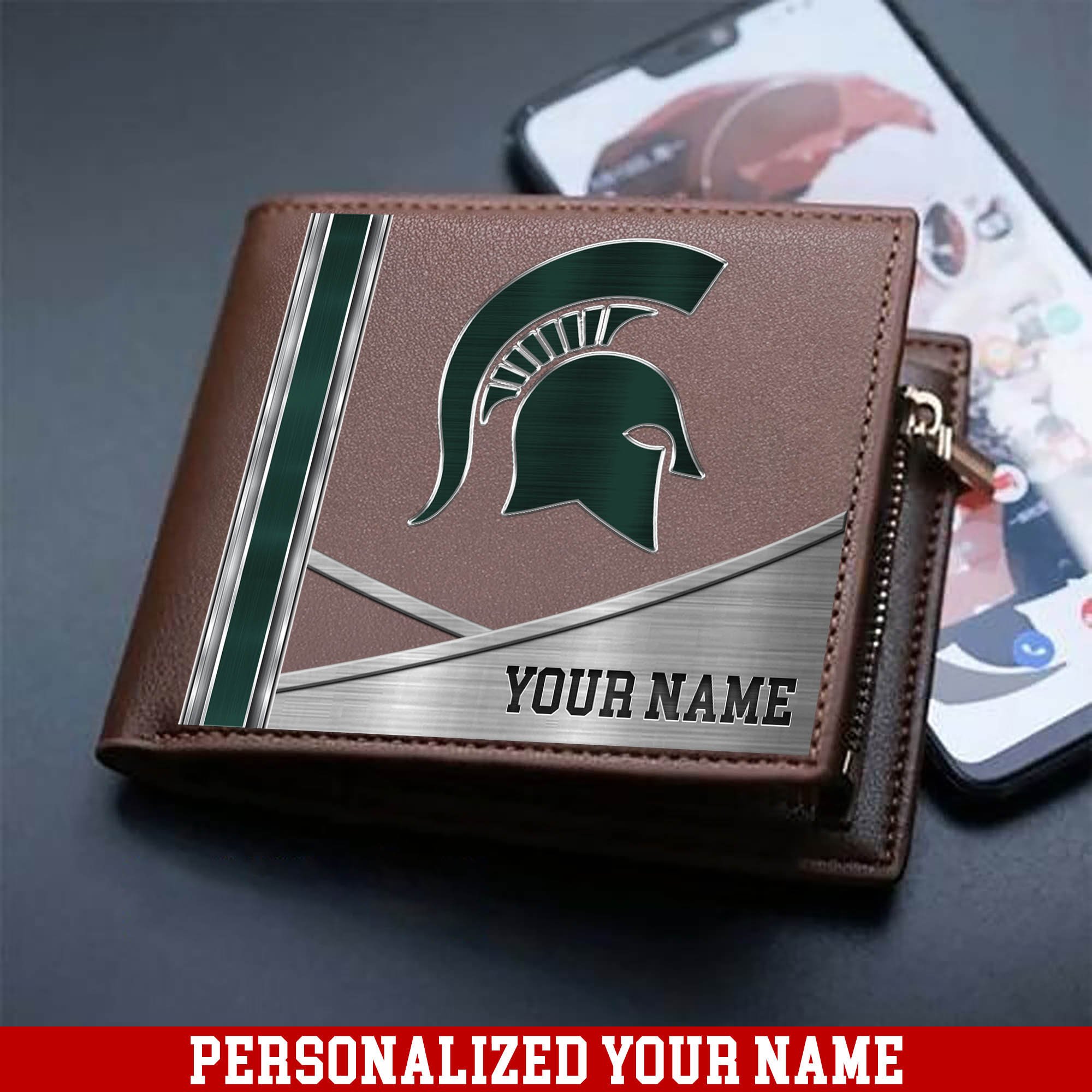 Michigan State Spartans Sport Team Men Wallet 2024 Version Customized Your Name, Men Wallet For Sport Lovers, Fan Gifts ETHY-54902