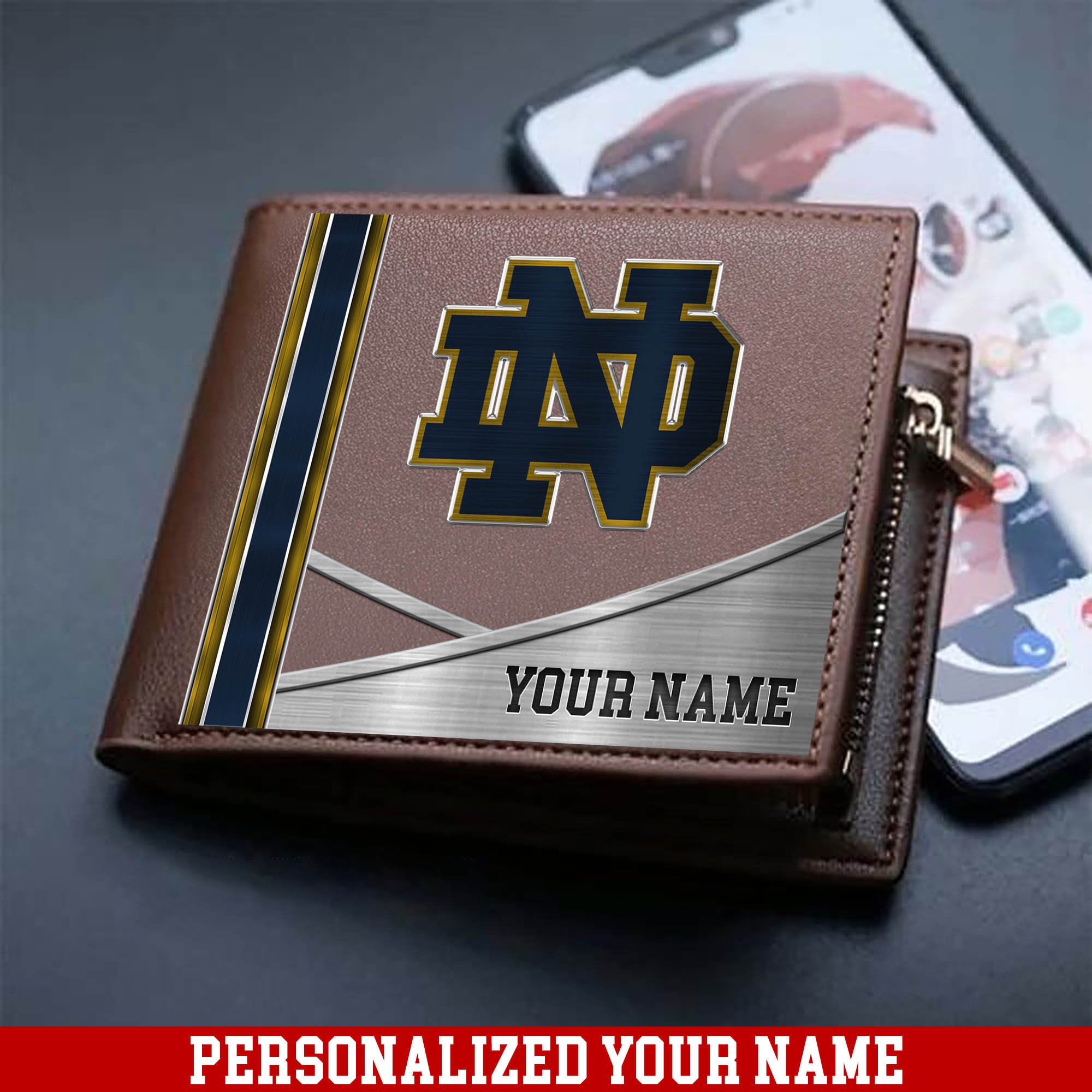 Notre Dame Fighting Irish Sport Team Men Wallet 2024 Version Customized Your Name, Men Wallet For Sport Lovers, Fan Gifts ETHY-54902