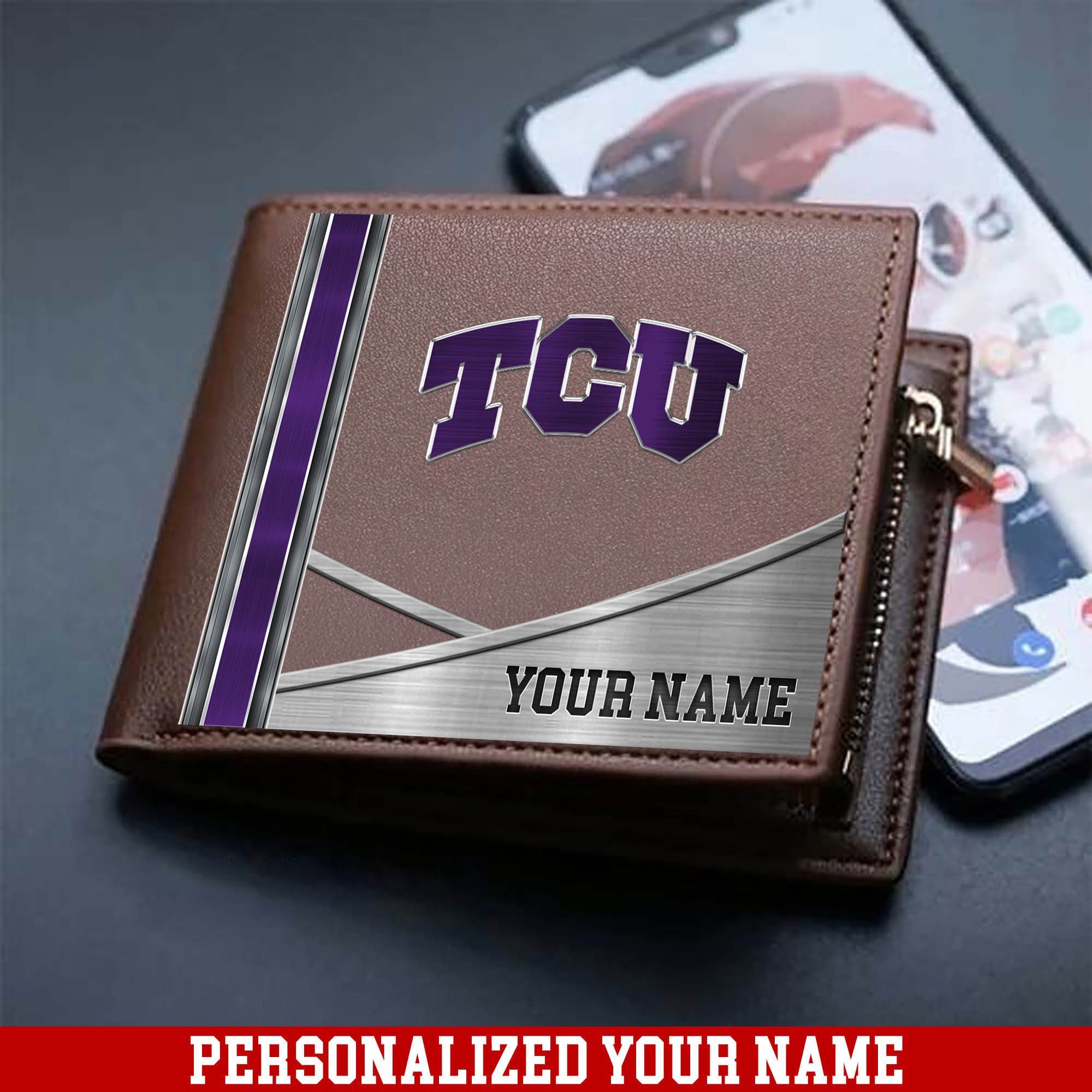 TCU Horned Frogs Sport Team Men Wallet 2024 Version Customized Your Name, Men Wallet For Sport Lovers, Fan Gifts ETHY-54902
