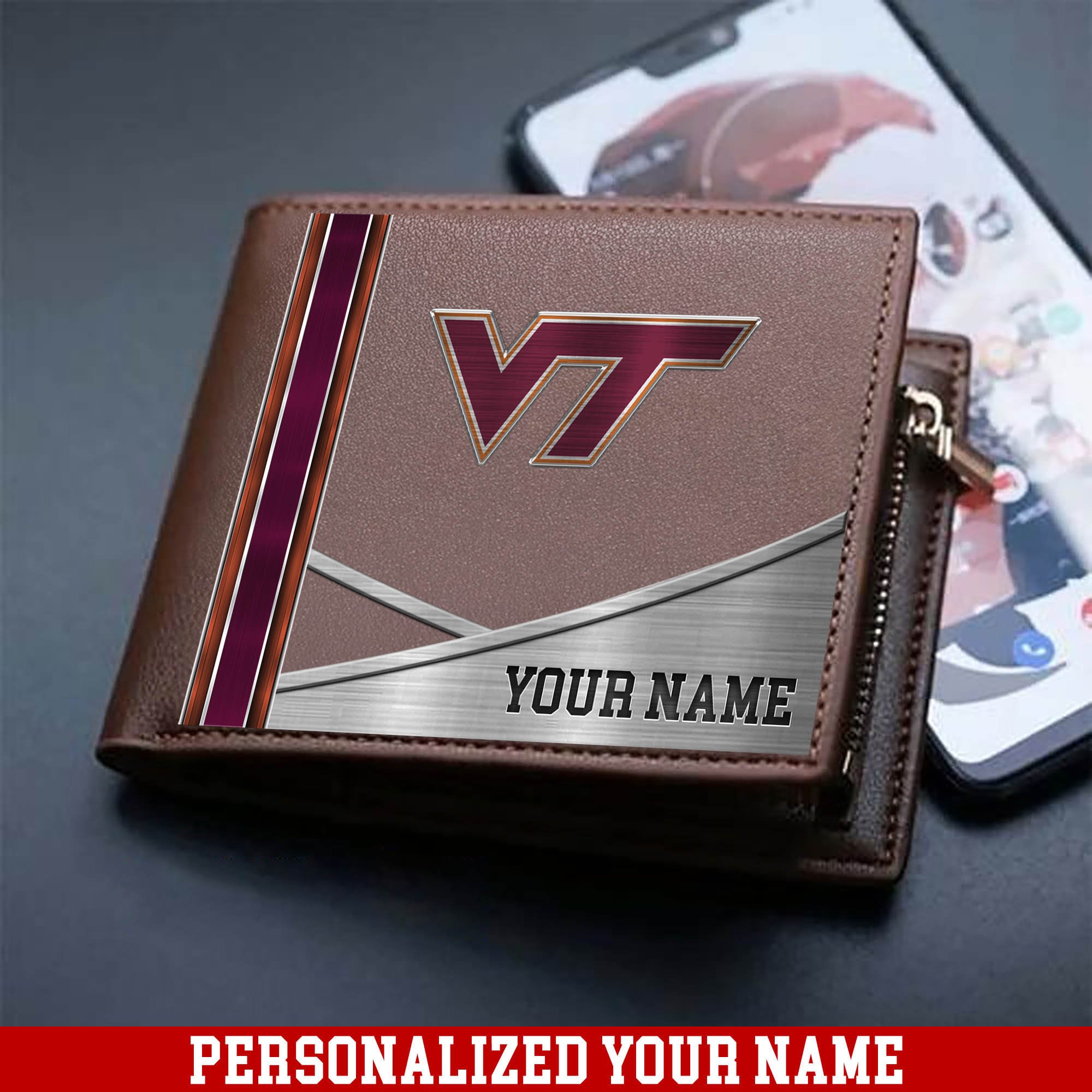 Virginia Tech Hokies Sport Team Men Wallet 2024 Version Customized Your Name, Men Wallet For Sport Lovers, Fan Gifts ETHY-54902