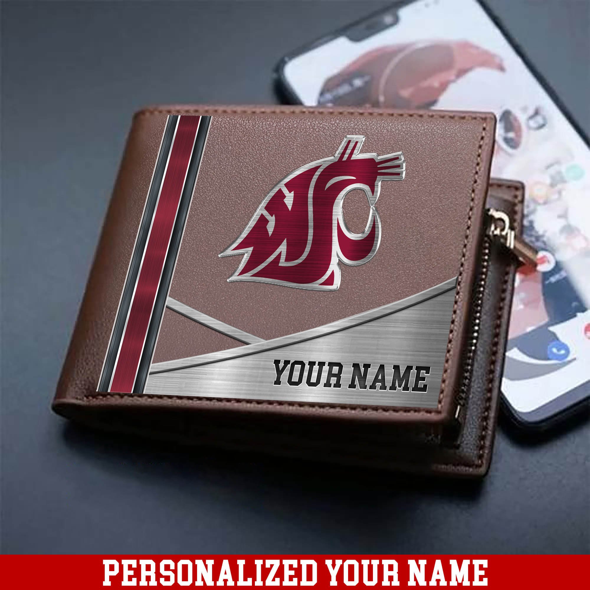 Washington State Cougars Sport Team Men Wallet 2024 Version Customized Your Name, Men Wallet For Sport Lovers, Fan Gifts ETHY-54902