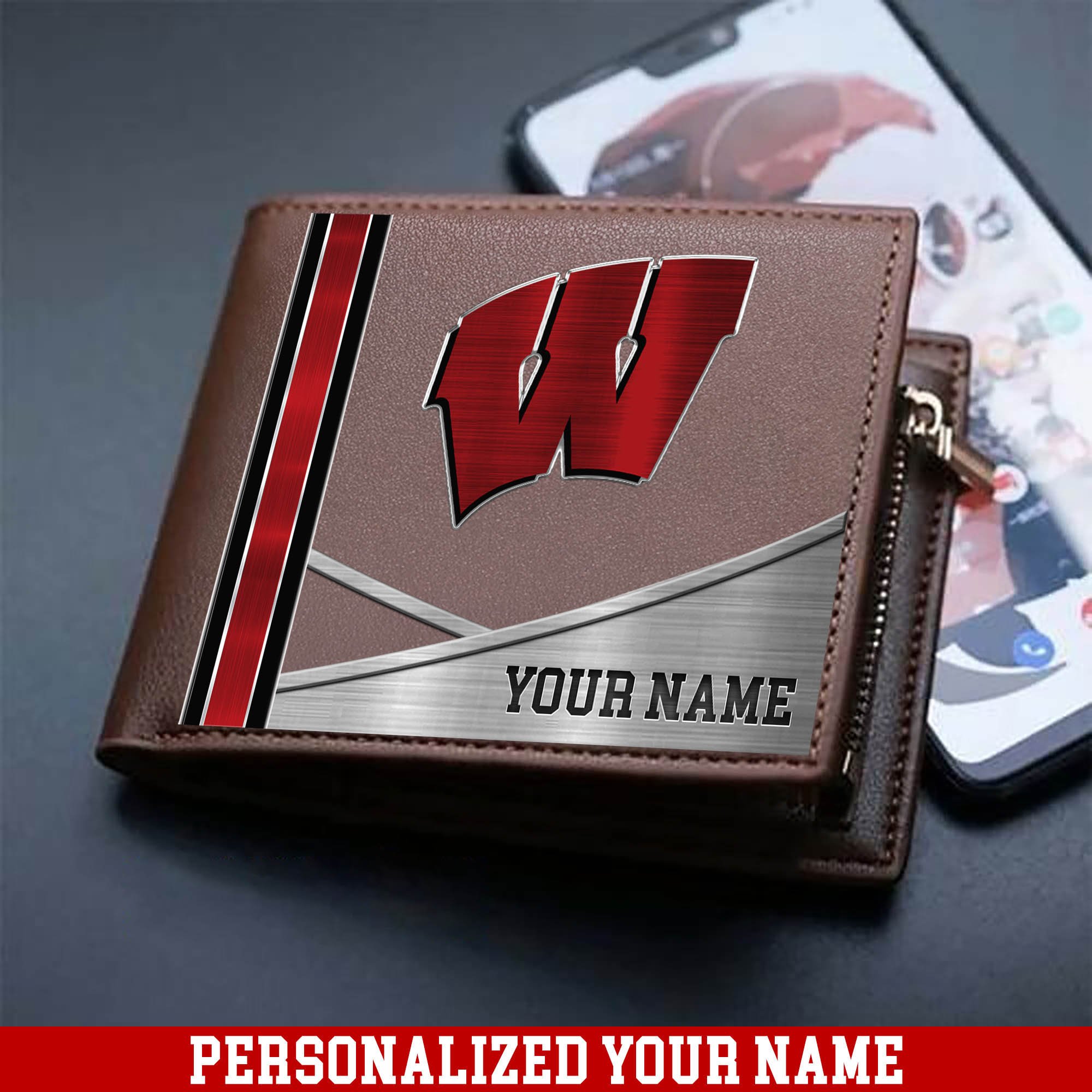 Wisconsin Badgers Sport Team Men Wallet 2024 Version Customized Your Name, Men Wallet For Sport Lovers, Fan Gifts ETHY-54902