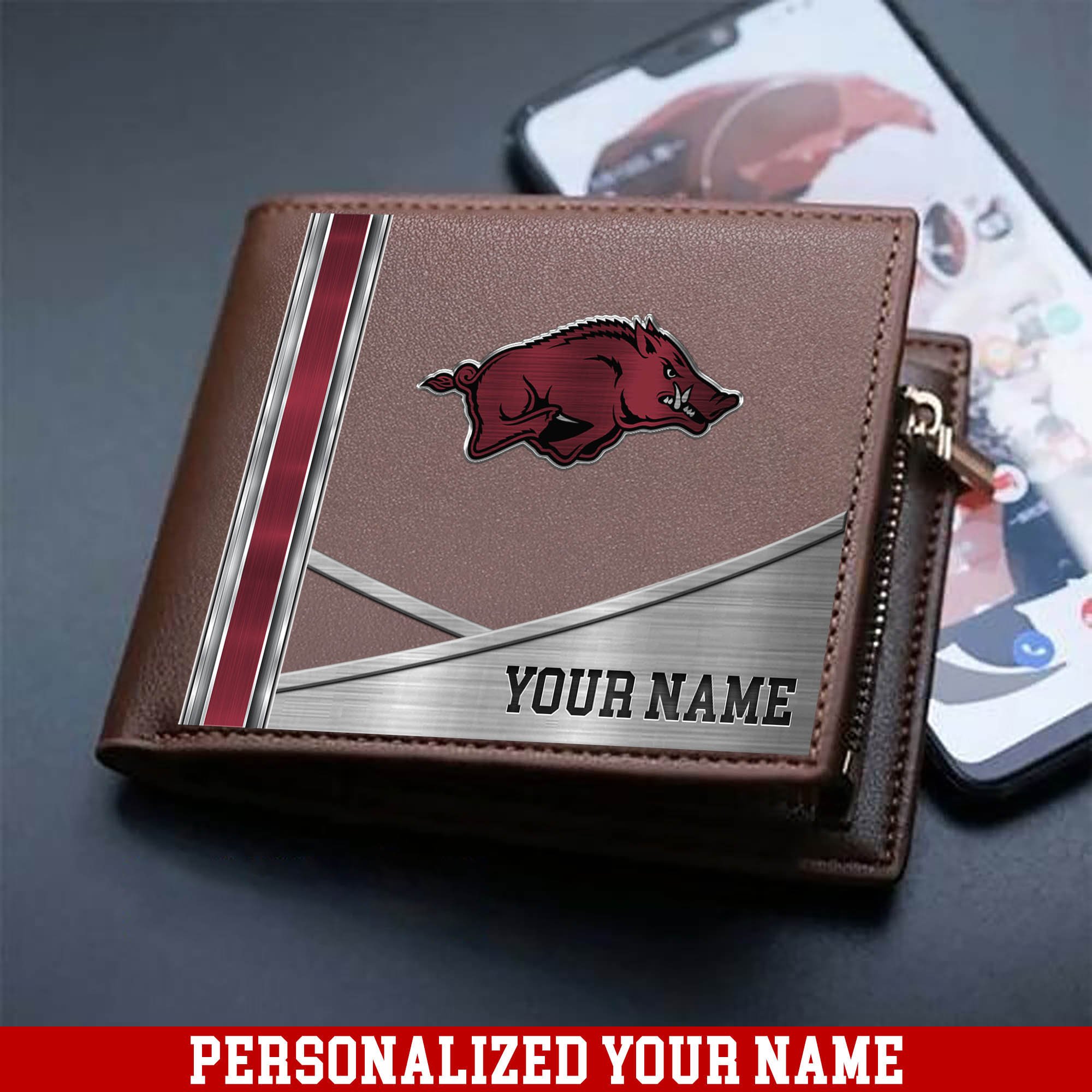 Arkansas Razorbacks Sport Team Men Wallet 2024 Version Customized Your Name, Men Wallet For Sport Lovers, Fan Gifts ETHY-54902