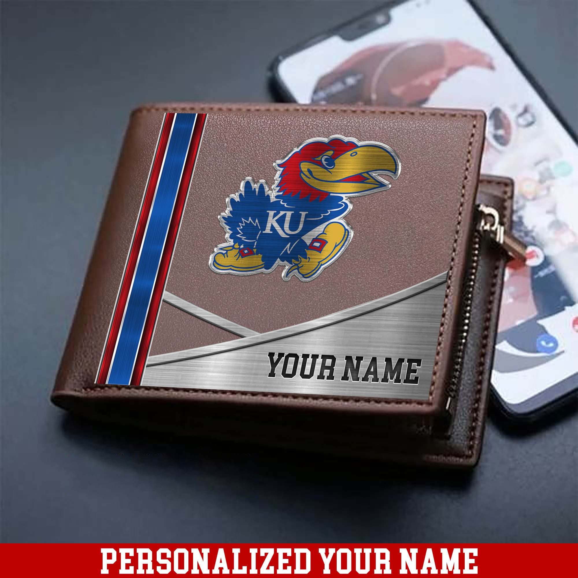 Kansas Jayhawks Sport Team Men Wallet 2024 Version Customized Your Name, Men Wallet For Sport Lovers, Fan Gifts ETHY-54902