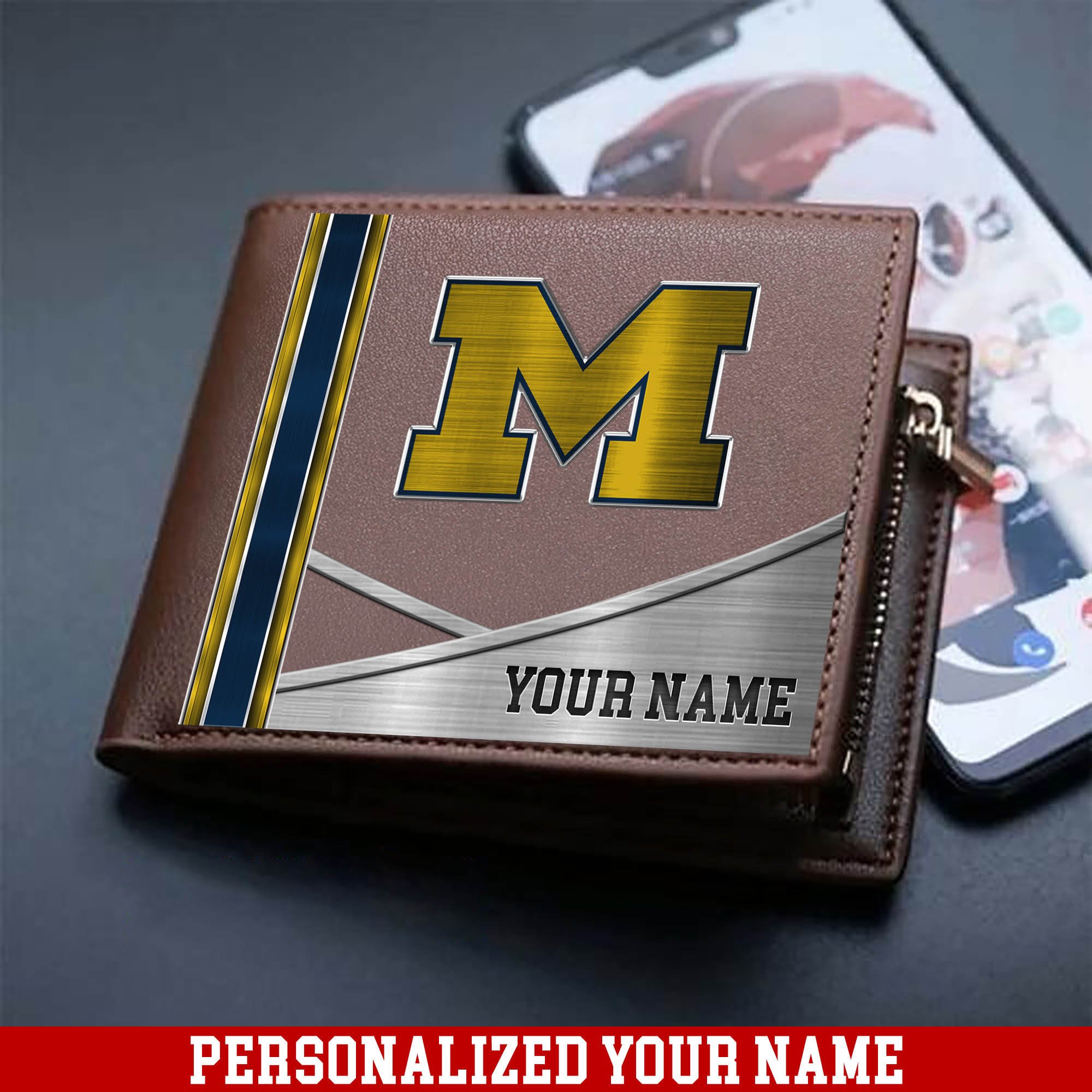 Michigan Wolverines Sport Team Men Wallet 2024 Version Customized Your Name, Men Wallet For Sport Lovers, Fan Gifts ETHY-54902
