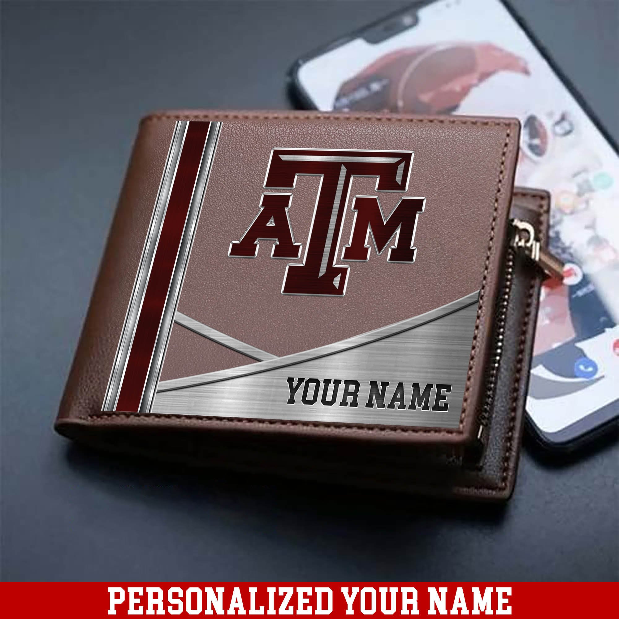Texas A&M Aggies Sport Team Men Wallet 2024 Version Customized Your Name, Men Wallet For Sport Lovers, Fan Gifts ETHY-54902