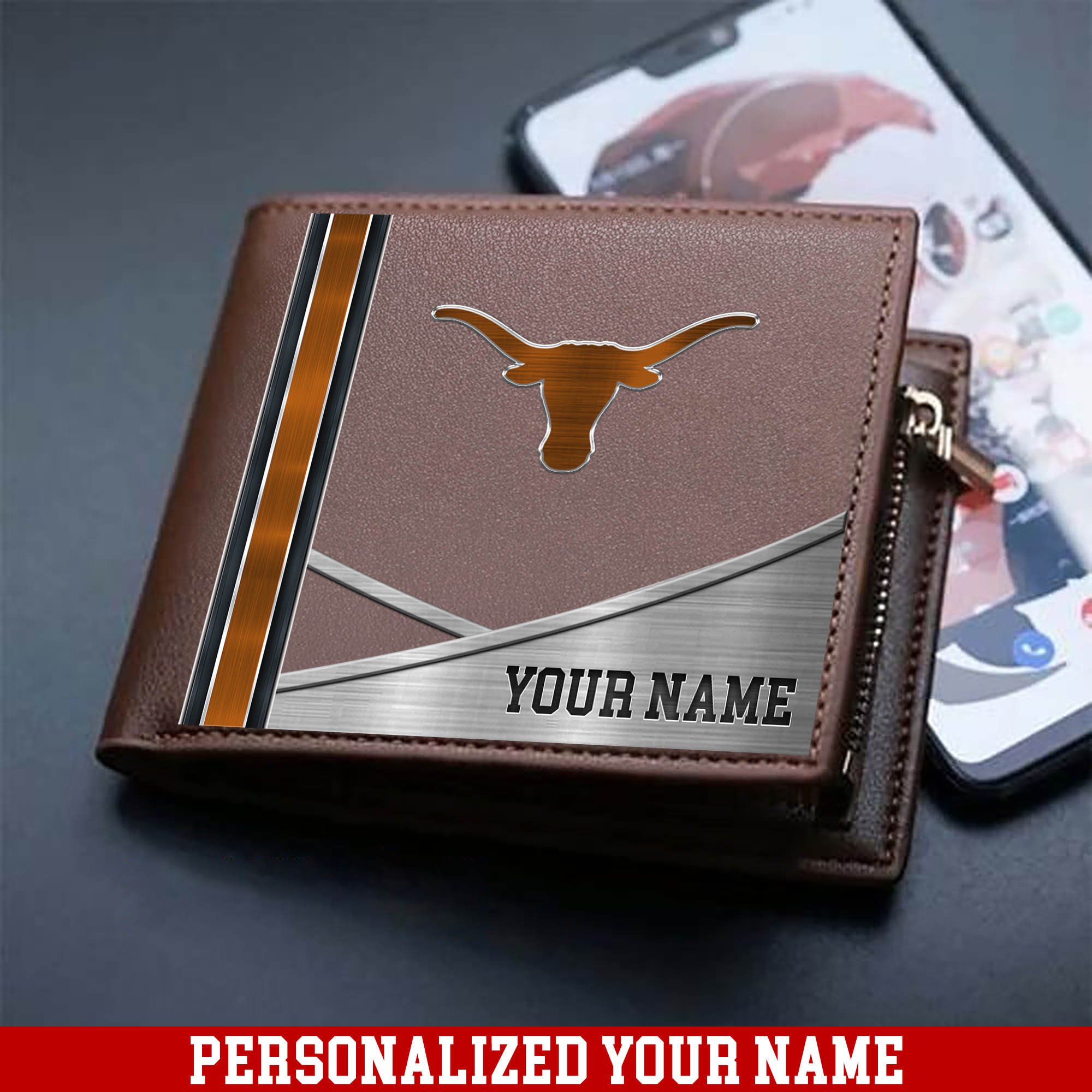 Texas Longhorns Sport Team Men Wallet 2024 Version Customized Your Name, Men Wallet For Sport Lovers, Fan Gifts ETHY-54902