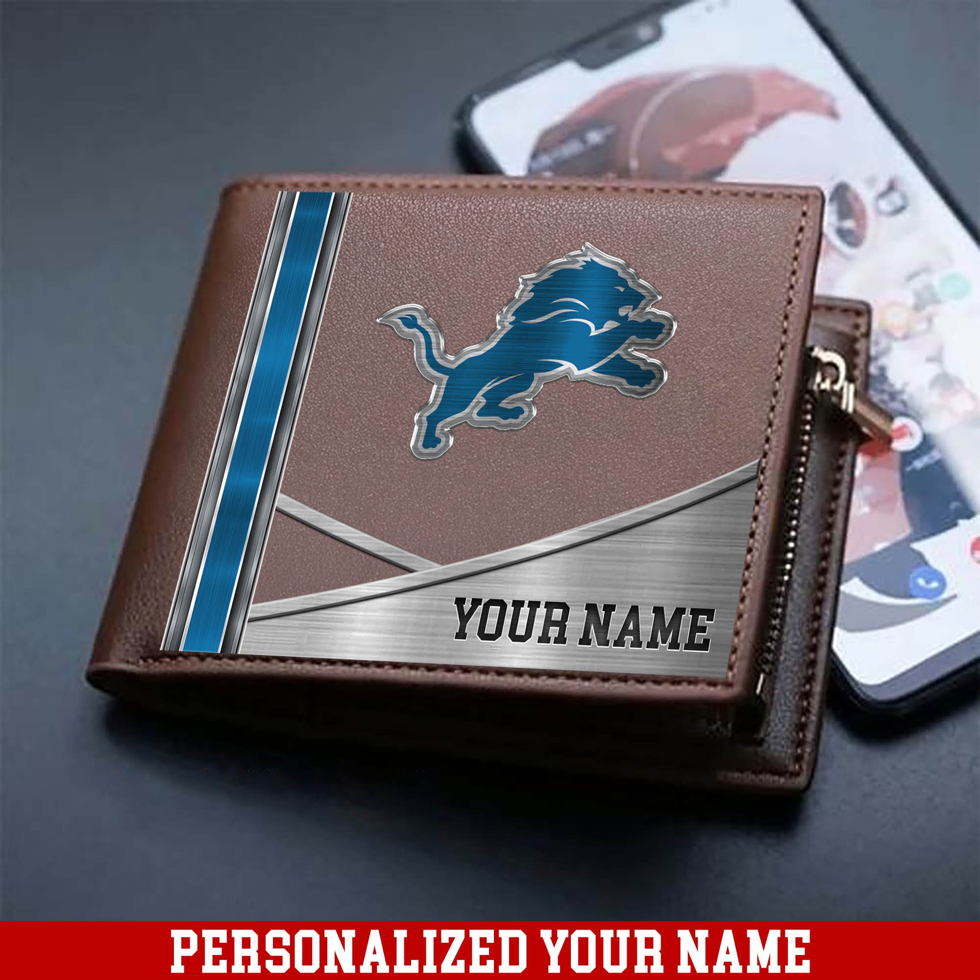 Detroit Lions Sport Team Men Wallet 2024 Version Customized Your Name, Men Wallet For Sport Lovers, Fan Gifts ETHY-54902