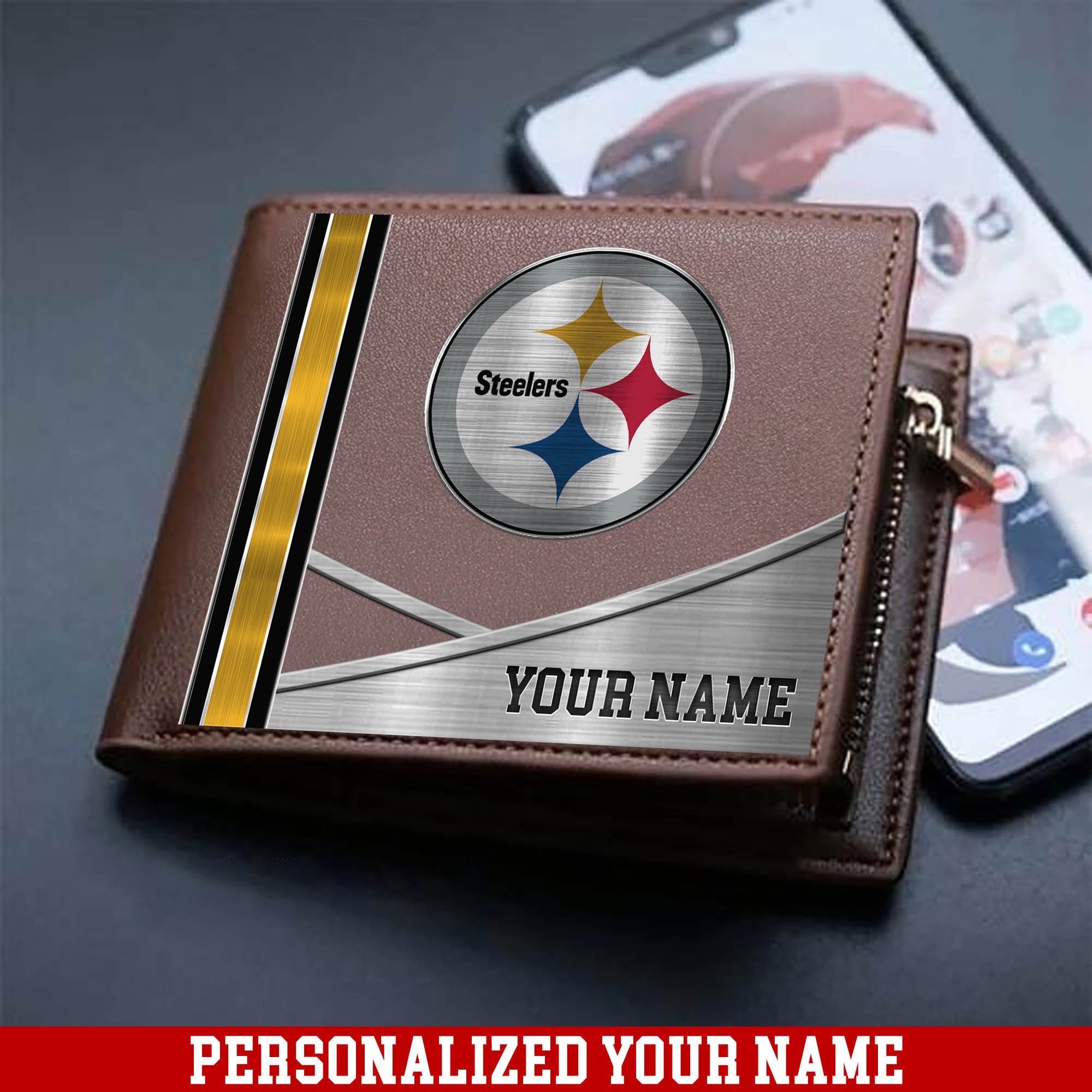 Pittsburgh Steelers Sport Team Men Wallet 2024 Version Customized Your Name, Men Wallet For Sport Lovers, Fan Gifts ETHY-54902