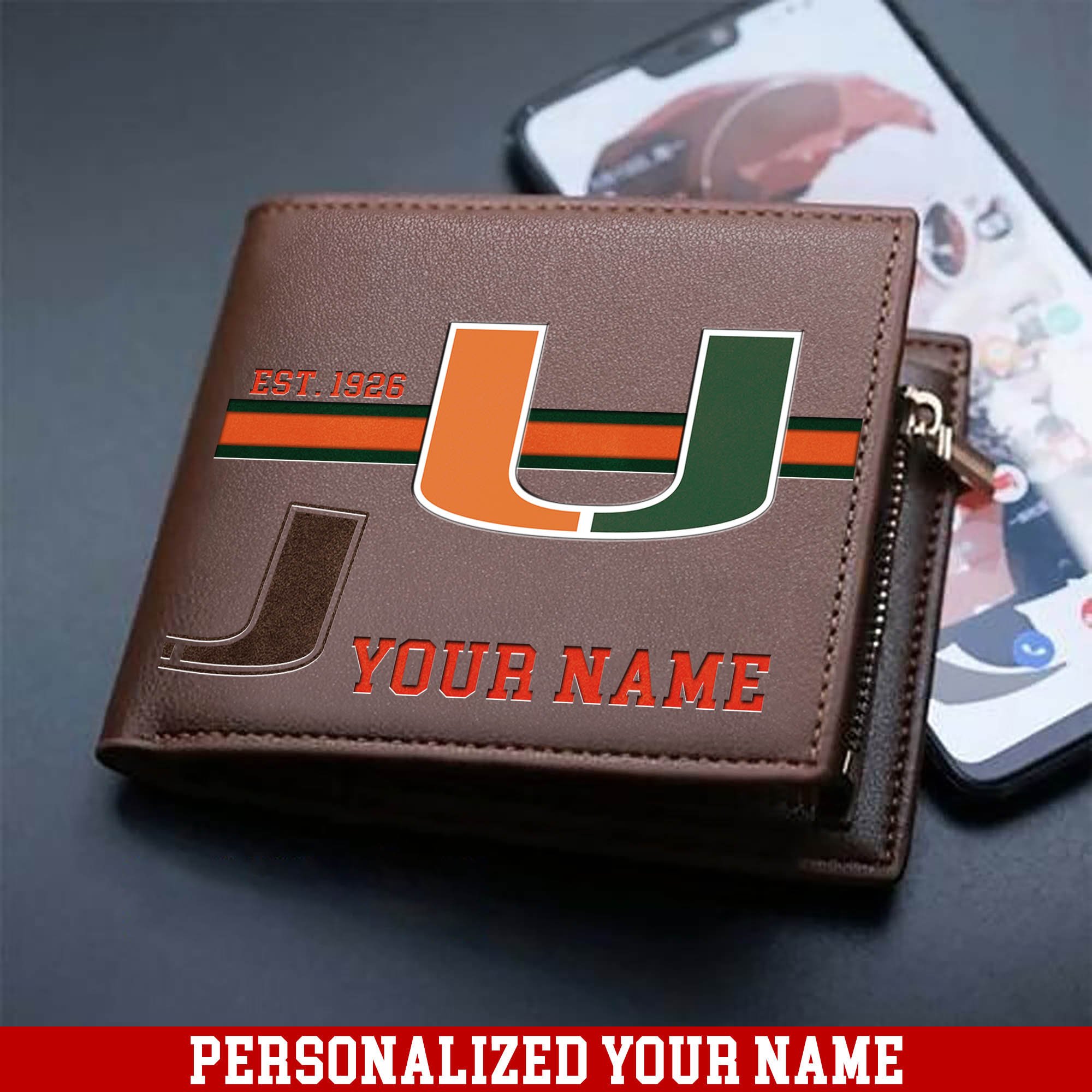 Miami Hurricanes Men Wallet 2024 Version Personalized Your Name, Football Wallet For Him, Football Fan Gifts ETHY-54904