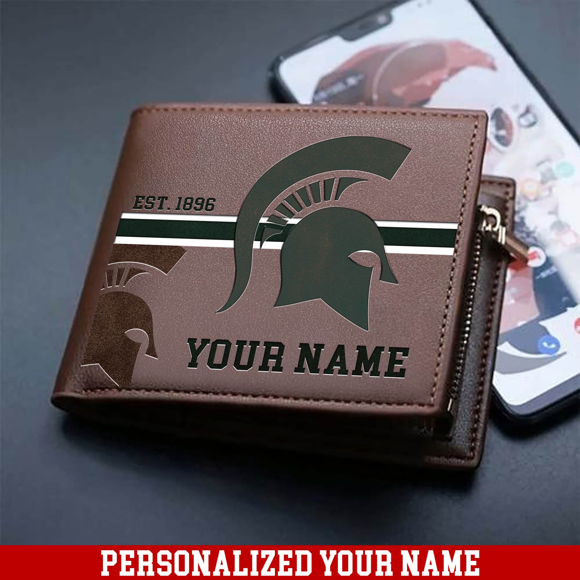 Michigan State Spartans Men Wallet 2024 Version Personalized Your Name, Football Wallet For Him, Football Fan Gifts ETHY-54904