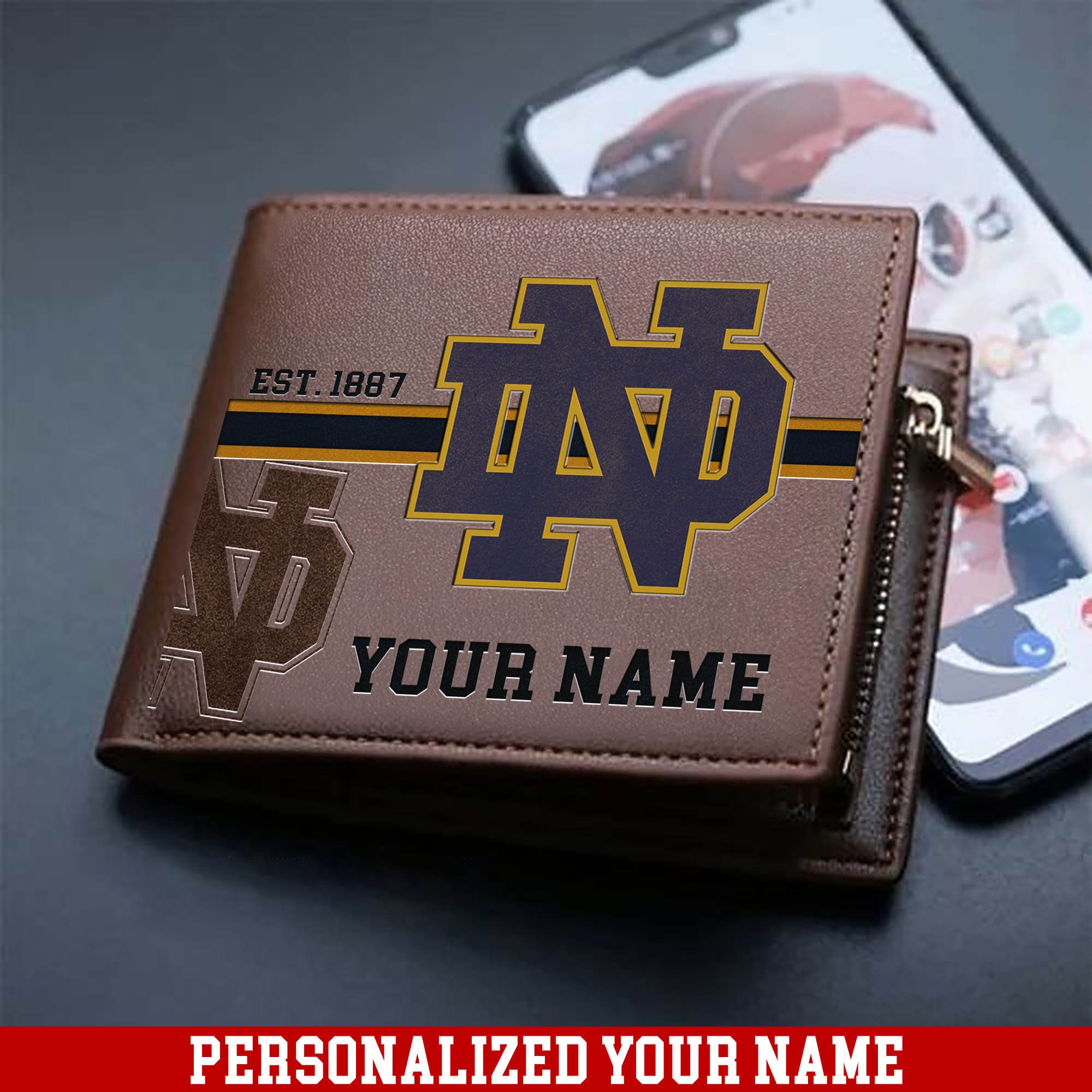 Notre Dame Fighting Irish Men Wallet 2024 Version Personalized Your Name, Football Wallet For Him, Football Fan Gifts ETHY-54904