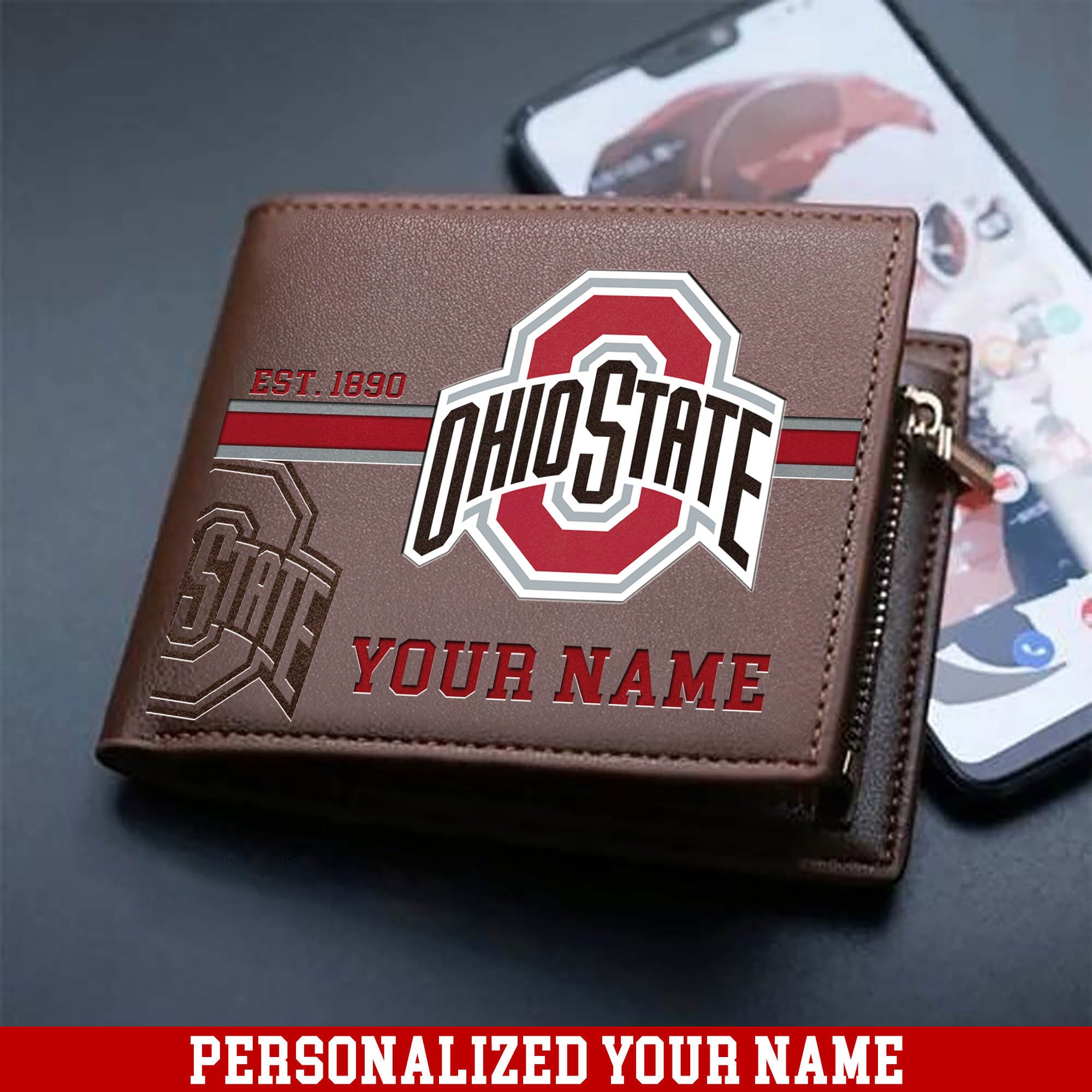 Ohio State Buckeyes Men Wallet 2024 Version Personalized Your Name, Football Wallet For Him, Football Fan Gifts ETHY-54904