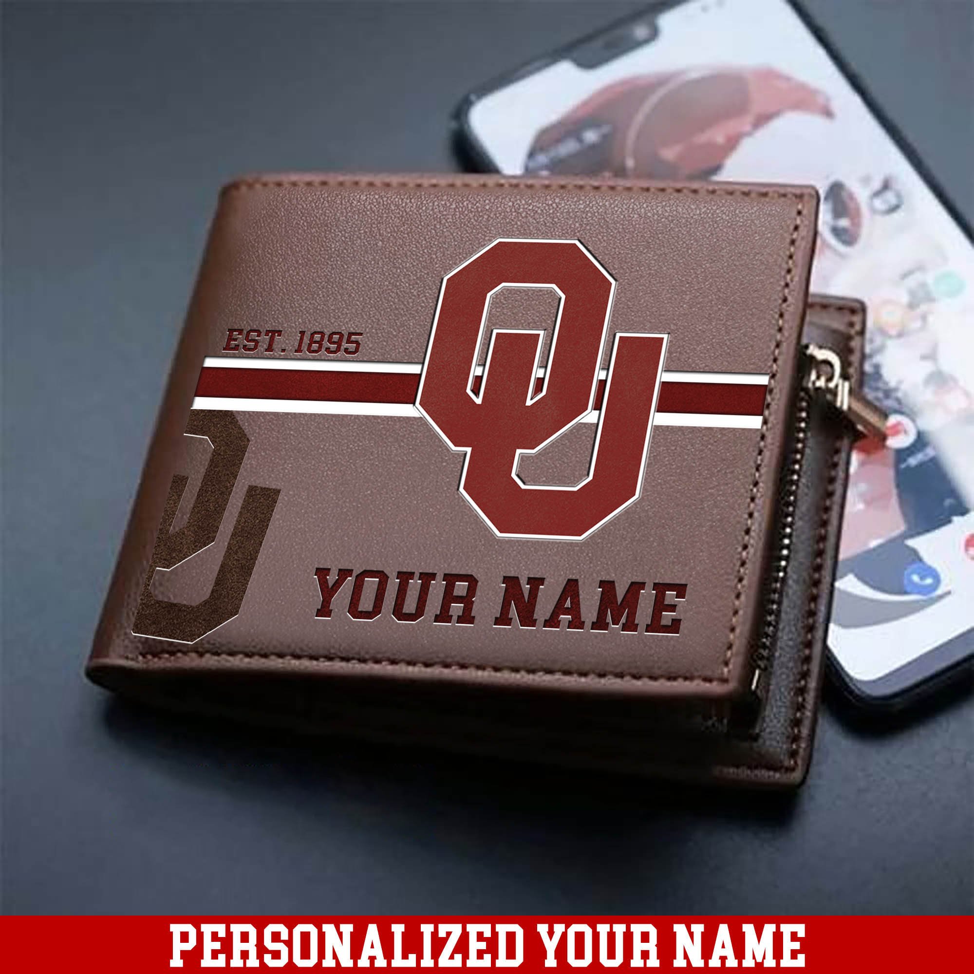 Oklahoma Sooners Men Wallet 2024 Version Personalized Your Name, Football Wallet For Him, Football Fan Gifts ETHY-54904