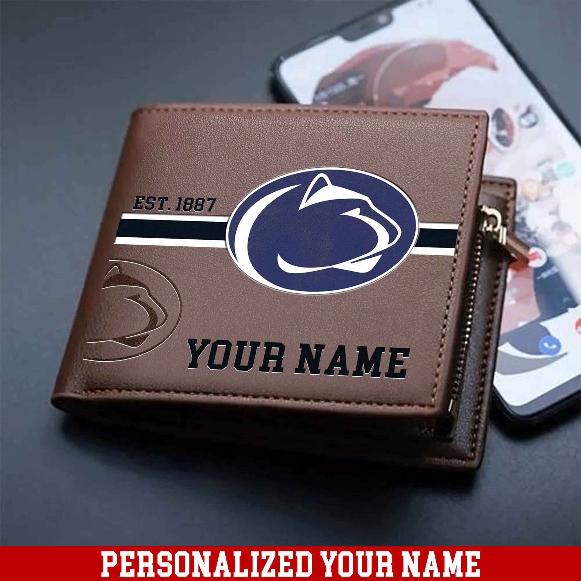 Penn State Nittany Lions Men Wallet 2024 Version Personalized Your Name, Football Wallet For Him, Football Fan Gifts ETHY-54904