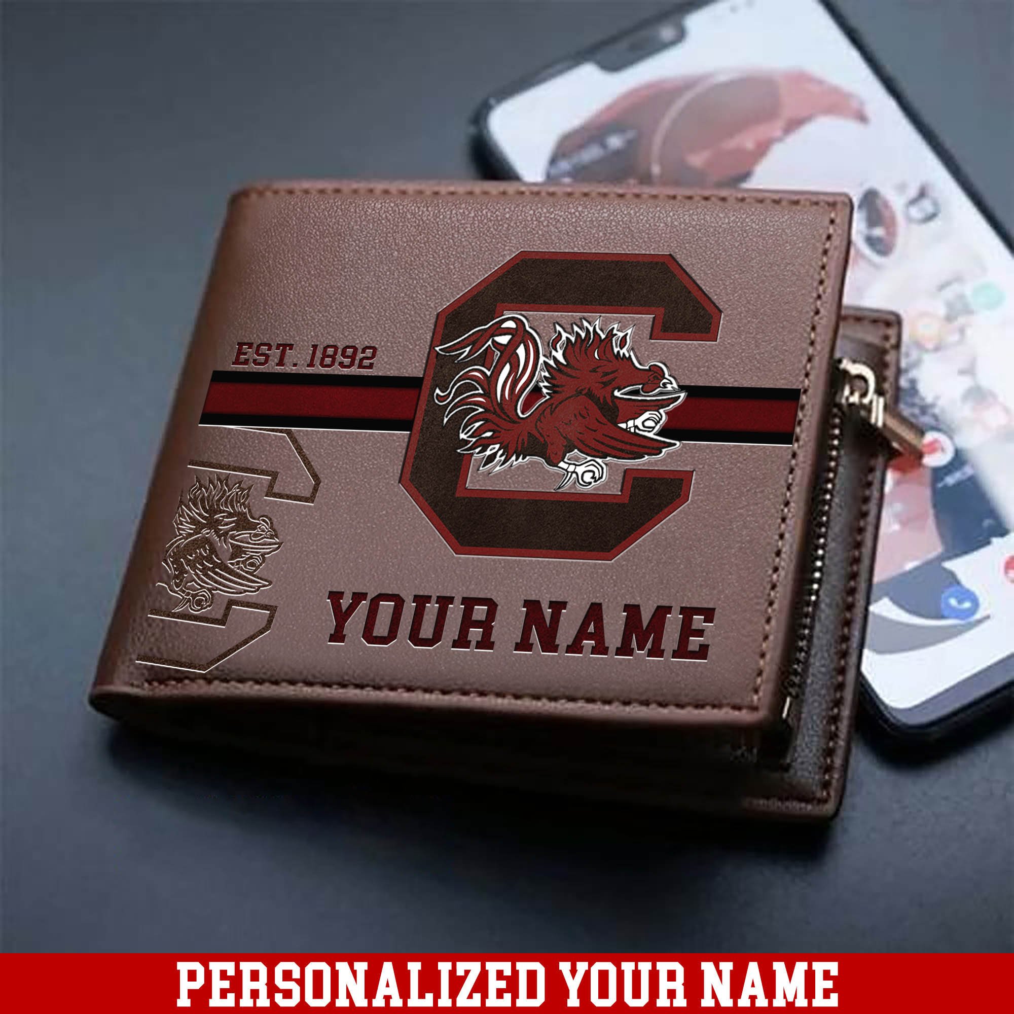 South Carolina Gamecocks Men Wallet 2024 Version Personalized Your Name, Football Wallet For Him, Football Fan Gifts ETHY-54904