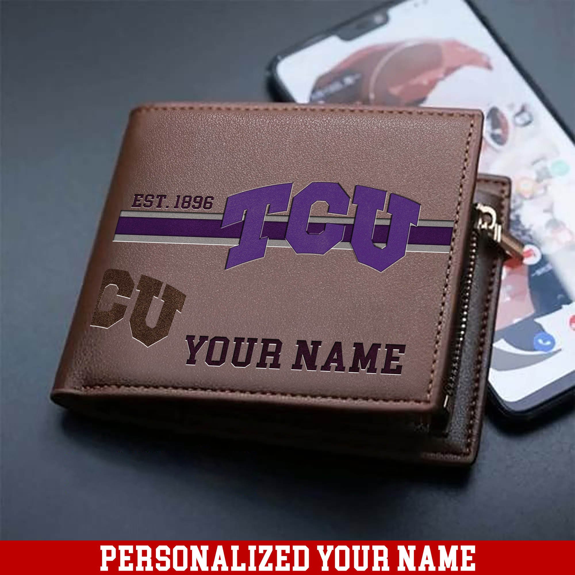 TCU Horned Frogs Men Wallet 2024 Version Personalized Your Name, Football Wallet For Him, Football Fan Gifts ETHY-54904