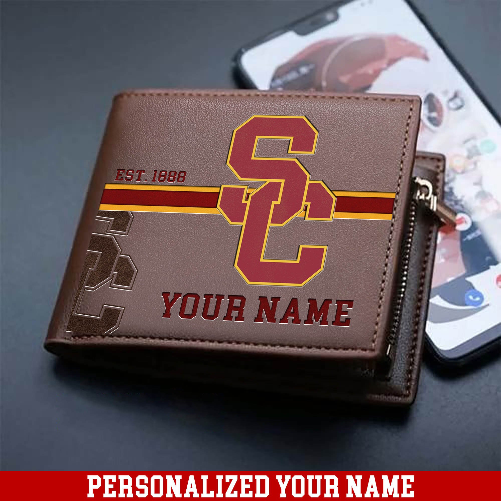 USC Trojans Men Wallet 2024 Version Personalized Your Name, Football Wallet For Him, Football Fan Gifts ETHY-54904