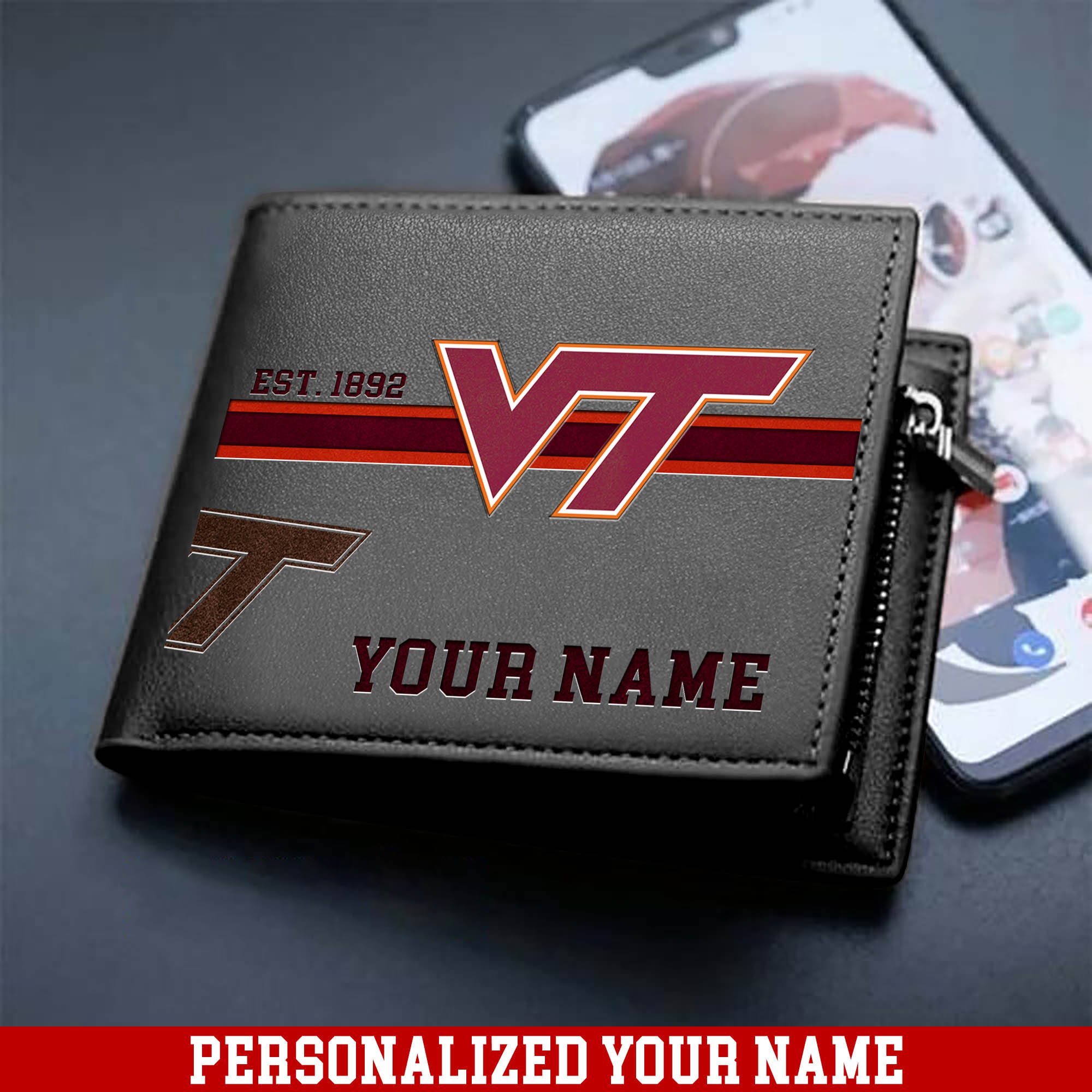 Alternative view of Virginia Tech Hokies Men Wallet 2024 Version Personalized Your Name, Football Wallet For Him, Football Fan Gifts ETHY-54904