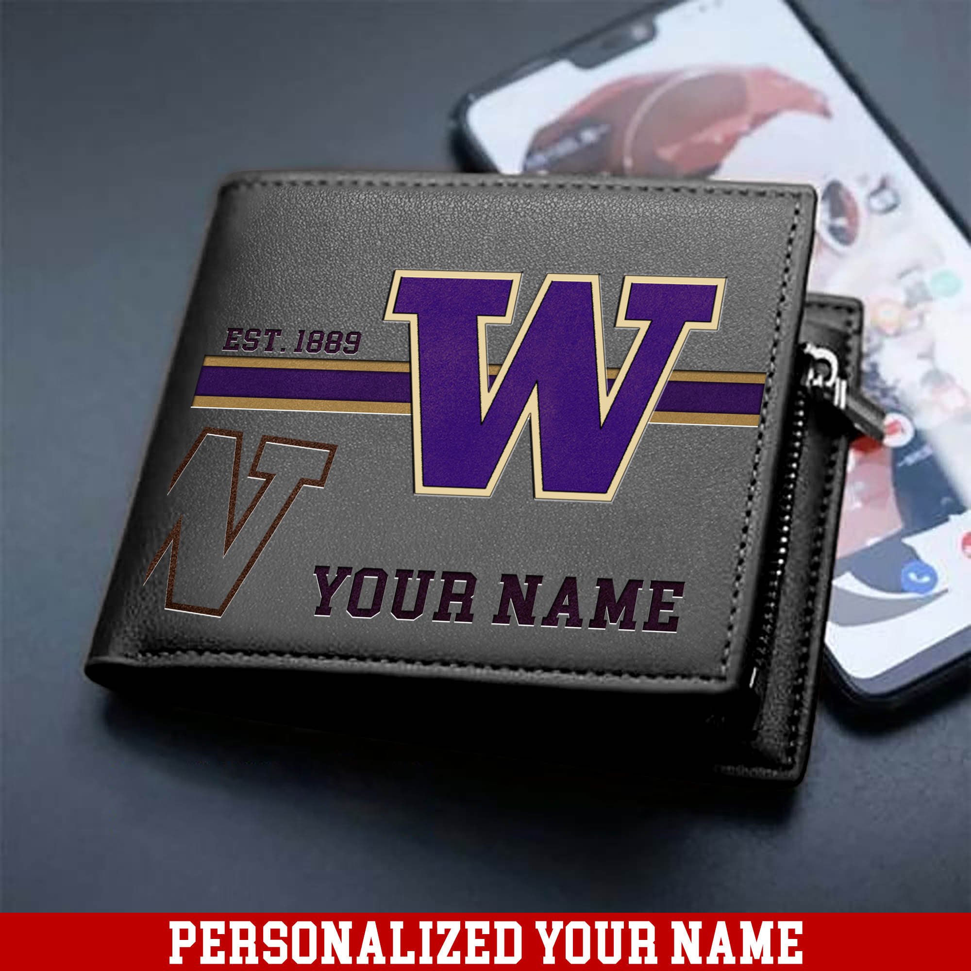 Alternative view of Washington Huskies Men Wallet 2024 Version Personalized Your Name, Football Wallet For Him, Football Fan Gifts ETHY-54904