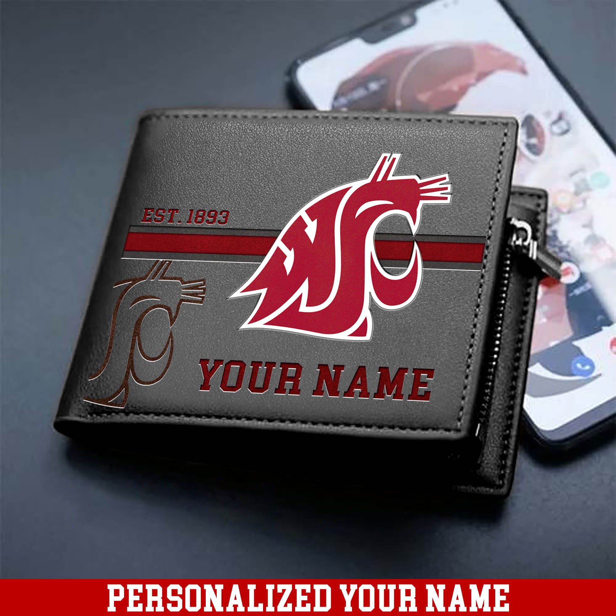 Alternative view of Washington State Cougars Men Wallet 2024 Version Personalized Your Name, Football Wallet For Him, Football Fan Gifts ETHY-54904