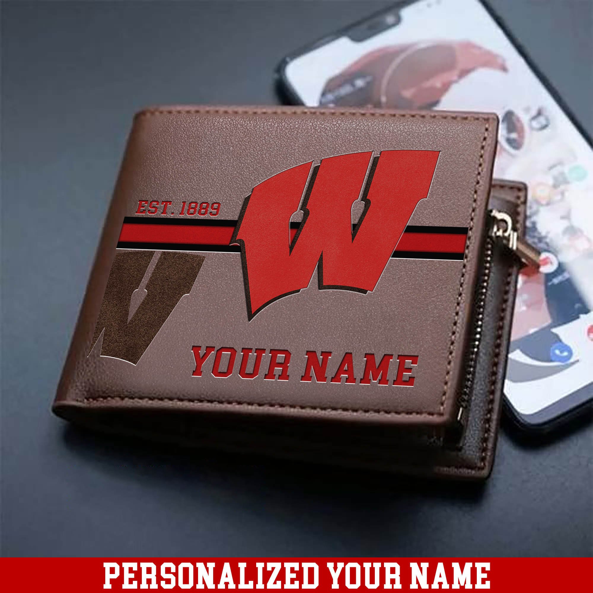 Wisconsin Badgers Men Wallet 2024 Version Personalized Your Name, Football Wallet For Him, Football Fan Gifts ETHY-54904