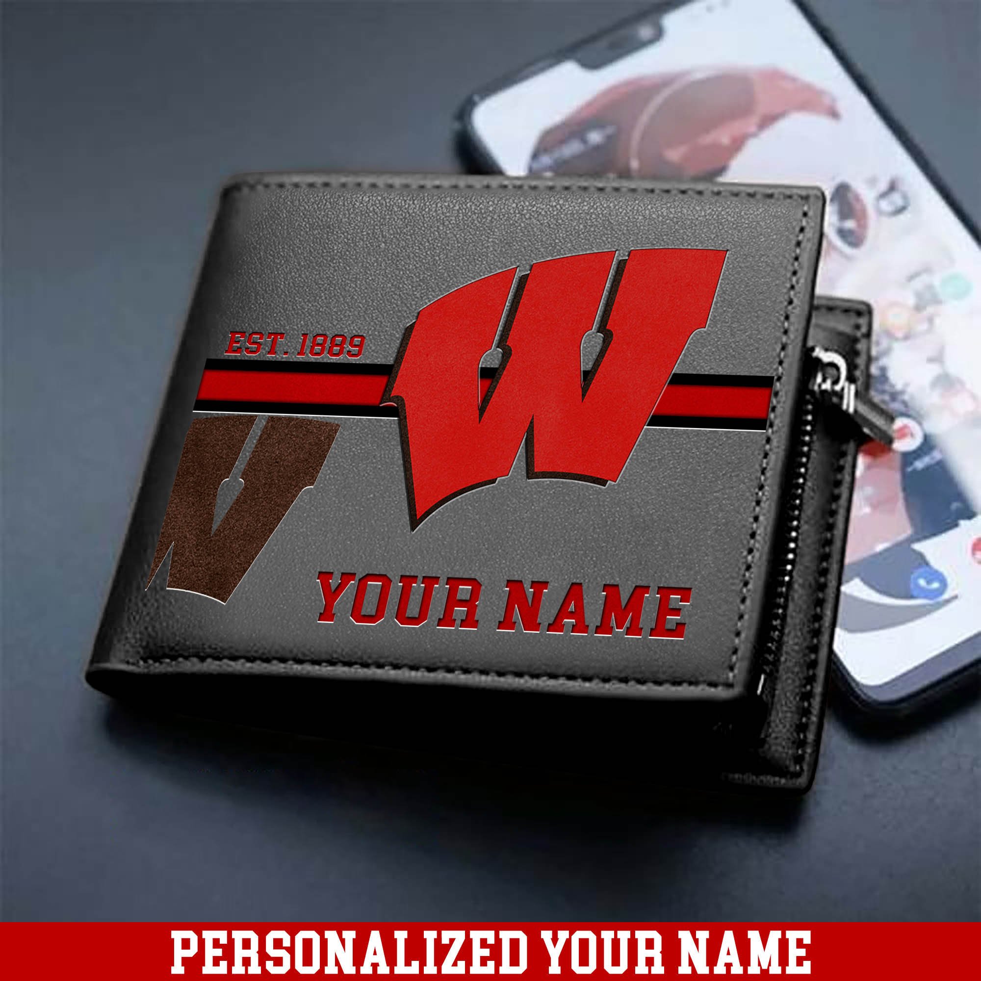 Alternative view of Wisconsin Badgers Men Wallet 2024 Version Personalized Your Name, Football Wallet For Him, Football Fan Gifts ETHY-54904